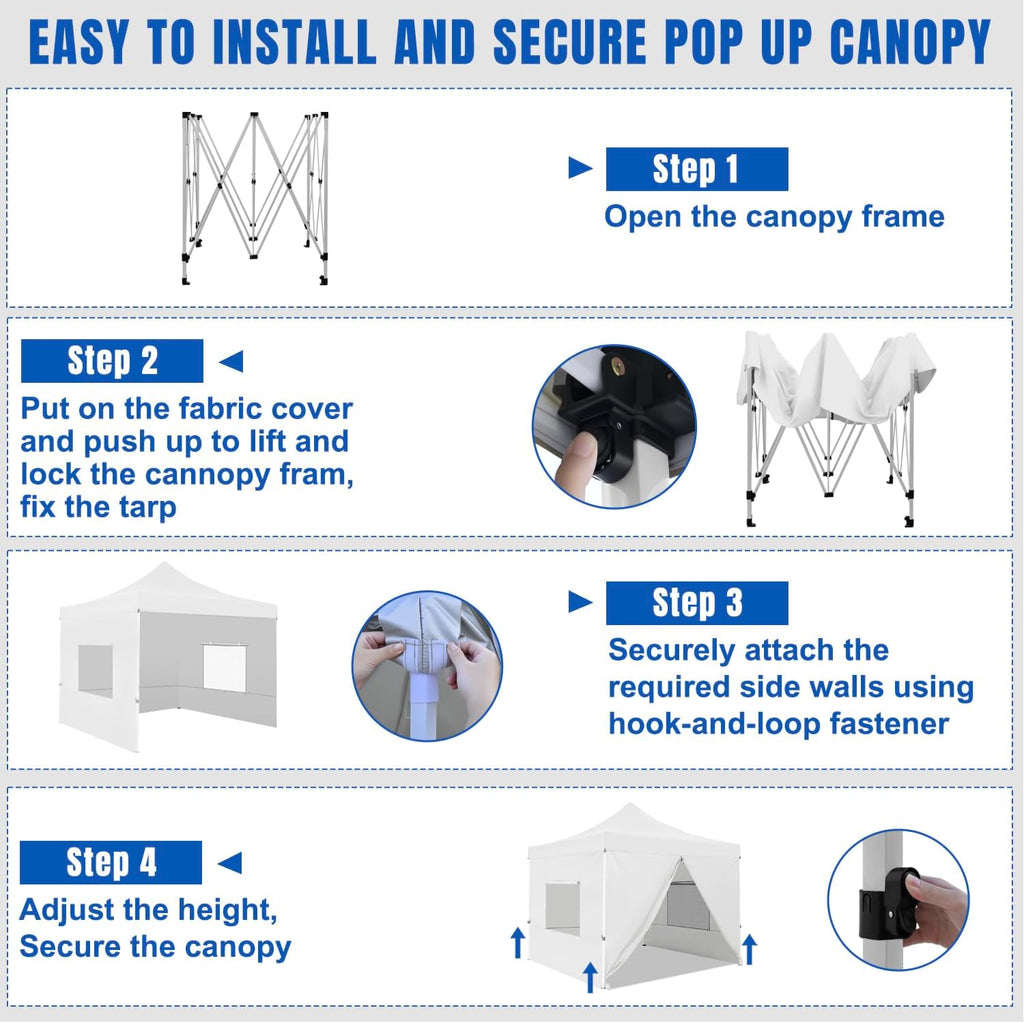 Yesker 10x10 Pop Up Canopy Tent with 4 Sidewalls Portable Folding Outdoor Canopy Easy Setup Gazebo Waterproof Instant Popup Shelter Tent w Wheel Carry Bag sandbags for Events Parties Camping, White