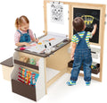 Costzon Easel for Kids, Wooden Art Center with Double-Sided Blackboard & Whiteboard, Paper Roll for Drawing, Crafts, Writing, Toddler Activity Table with Storage, Kids Table and Chair Set (Brown)