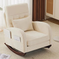 VINGLI Chenille Low Seat Rocking Chair,Upholstered Nursery Glider Chair with Side Pockets,Accent Arm Chair with High Backrest,Comfy Head Rest, and Solid Wood Base For Living Room Bedroom Balcony,Beige