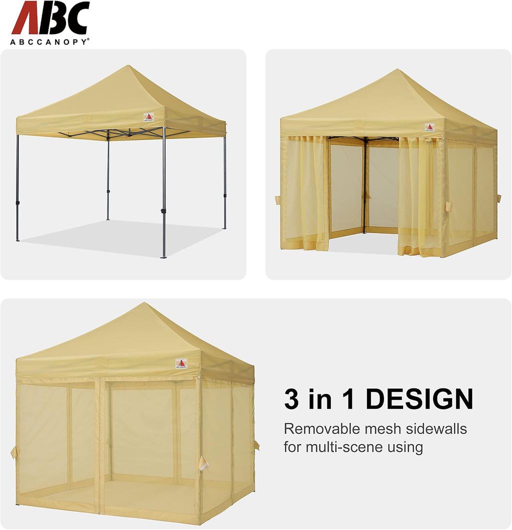 ABCCANOPY 10x10 Easy Pop Up Gazebo Canopy Tent Instant Outdoor Screen House with Netting Walls, Beige