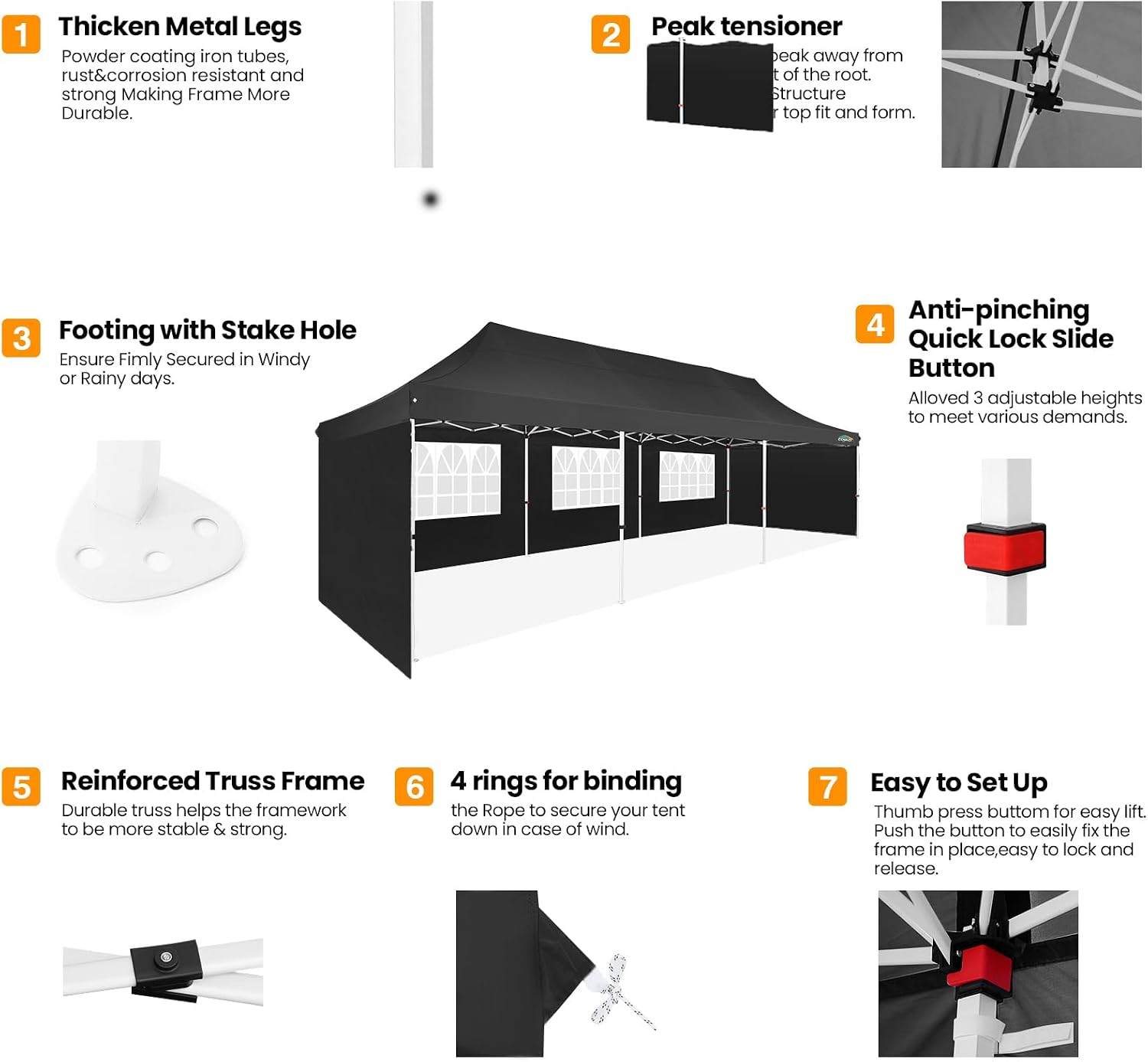 COBIZI 10x30 Pop up Canopy with 8 Removable Sidewalls & 4 Sandbags, Party Tent for Parties, Wedding, and Commercials, Waterproof and Instant Shelter UV50+ Ez Outdoor Canopy Tent with Roller Bag