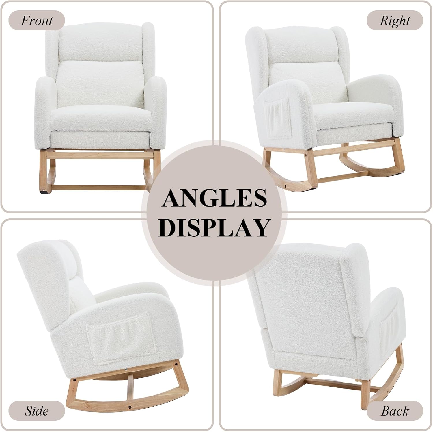 NIOIIKIT Nursery Rocking Chair with Footrest, Teddy Upholstered Glider Chair, Rocker Nursery Chair with Side Pocket, Glider Rocker, Accent Reading Chair for Living Room (White Teddy)