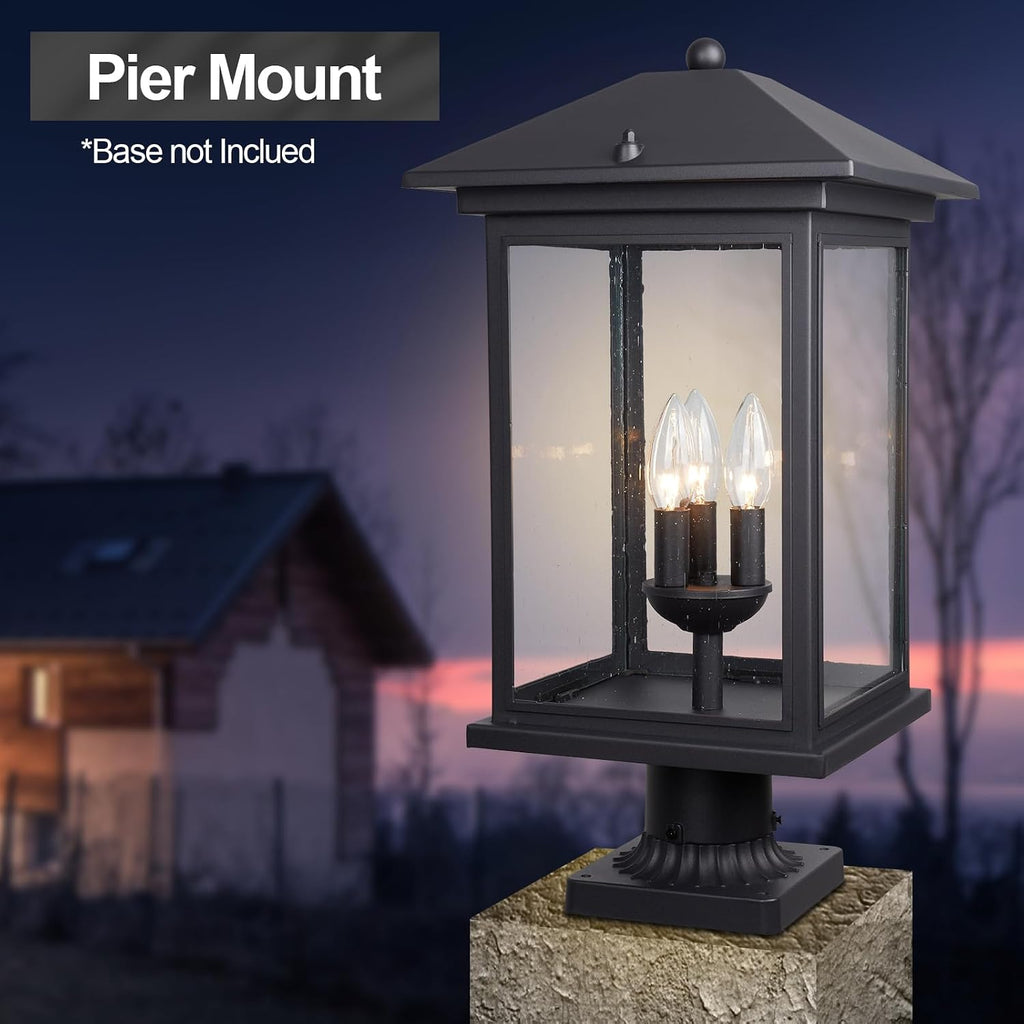 Treekee Outdoor Post Light, 21'' Lamp Post Light Fixture, 3-Light Modern Waterproof Outside Post Lantern Column Lights, Exterior Pole Lighting Pillar Lantern for Yard Garden