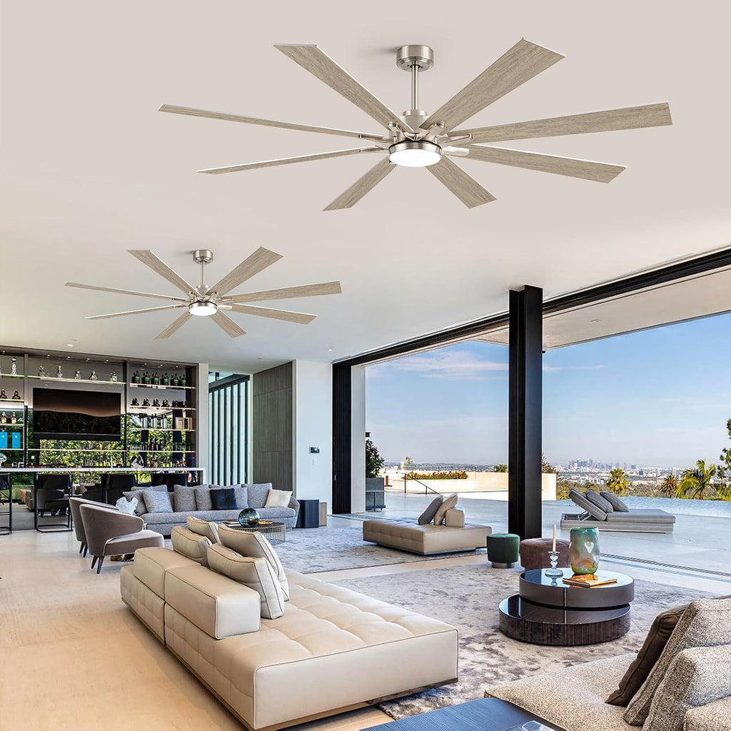 72Inch Indoor Outdoor Ceiling Fan with Light - Large Smart Ceiling Fan with Light Alexa Control, High CFM Modern Industrial Low Profile Ceiling Fans with Light for Patios Porch Bedroom Garage Gazebo