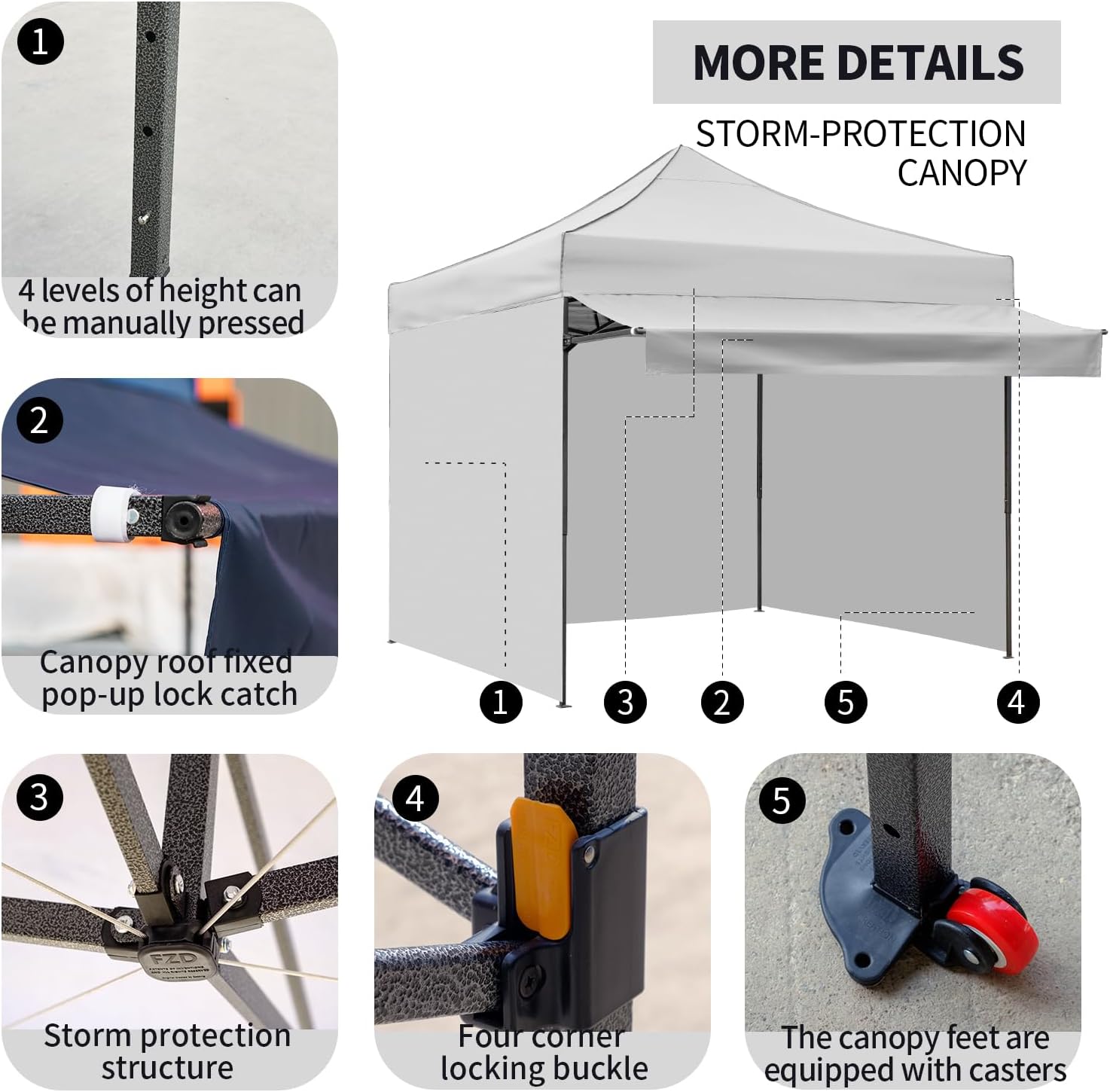 10x10 Pop up Canopy Tent with Awning Easy up Canopy with Wheel Bag Heavy Duty Waterproof Canopy Commercial Gazebo Tent for Outdoors Parties Vendors (Light Grey)