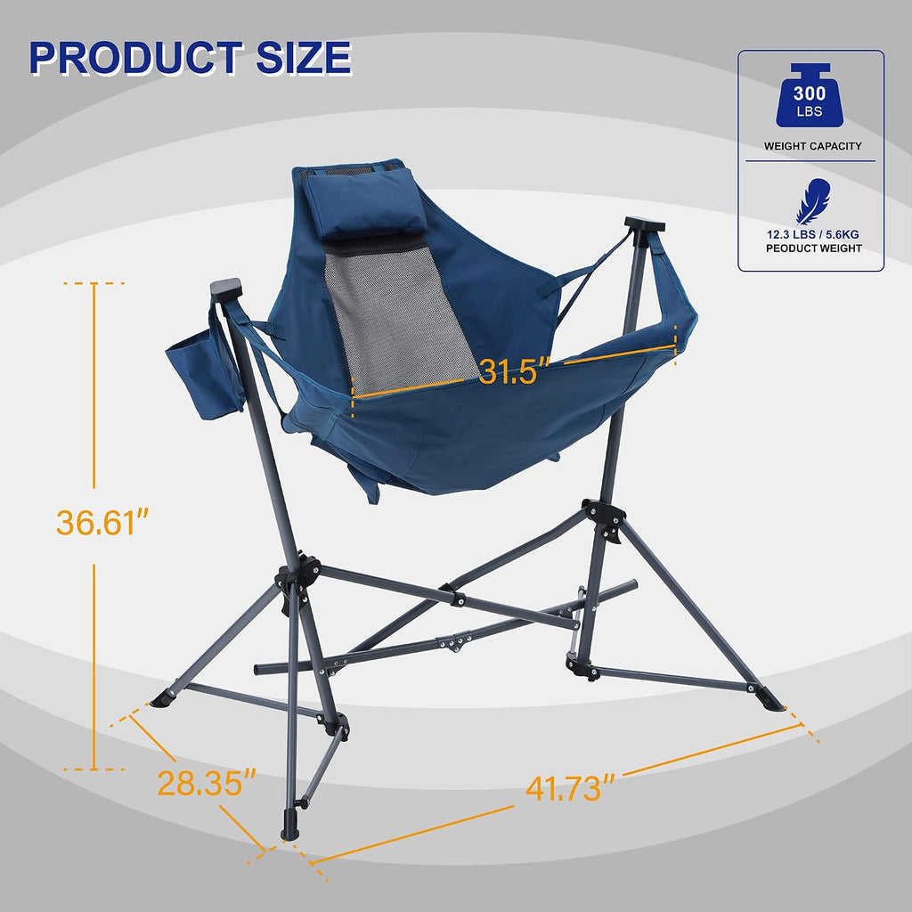 LET'S CAMP Hammock Chair Portable Camping Chair, 2 Pack Oversized Folding Rocking Chair with Headrest and Cup Holder for Travel, Picnic, Patio, Fishing, Supports 300lbs
