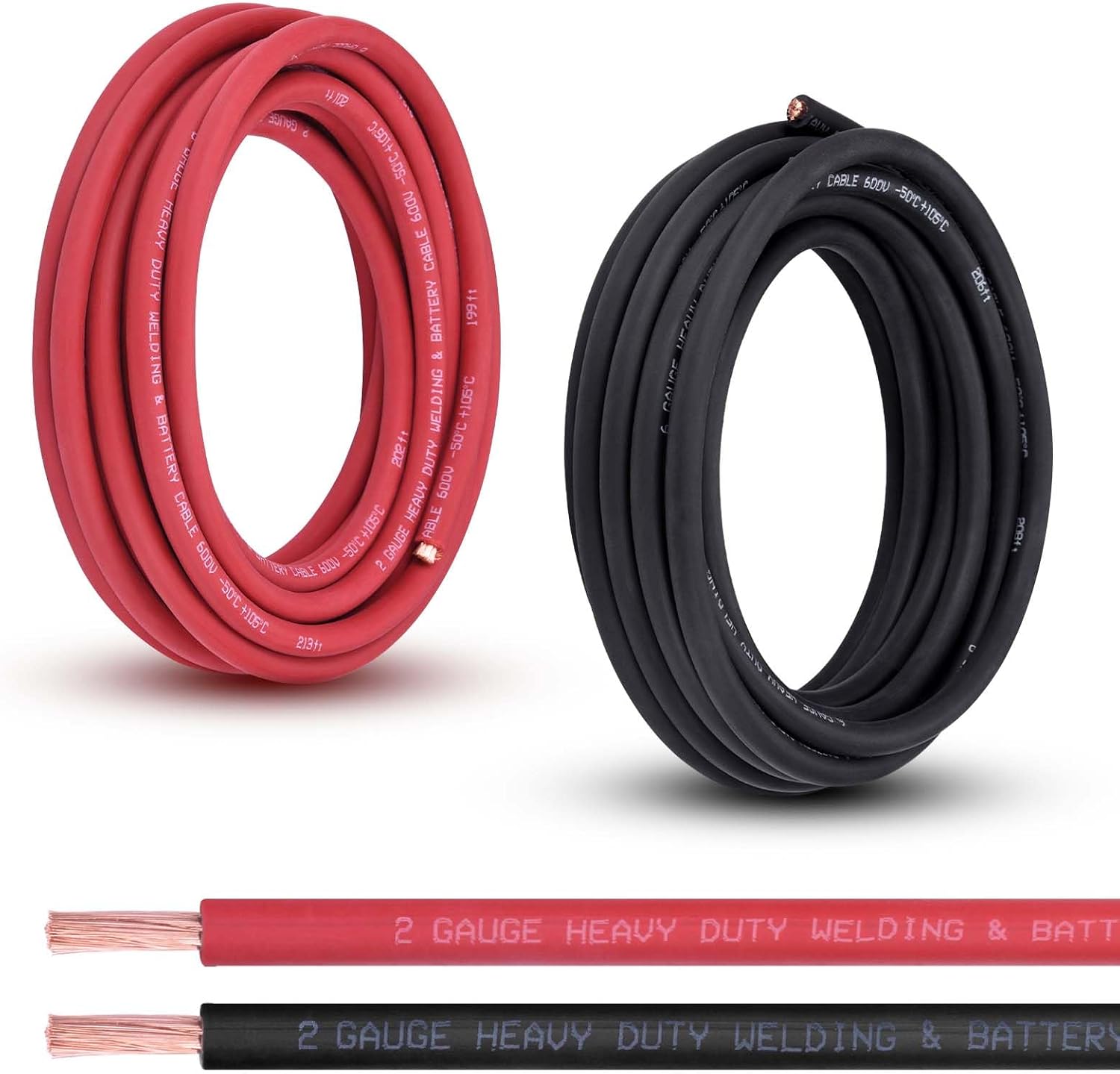 2 Gauge Battery Cable, 20FT Red + 20FT Black 2 AWG Pure Copper Wire Welding Cable, for Automotive, Battery, Solar and Generator, Standard USA OFC Wire