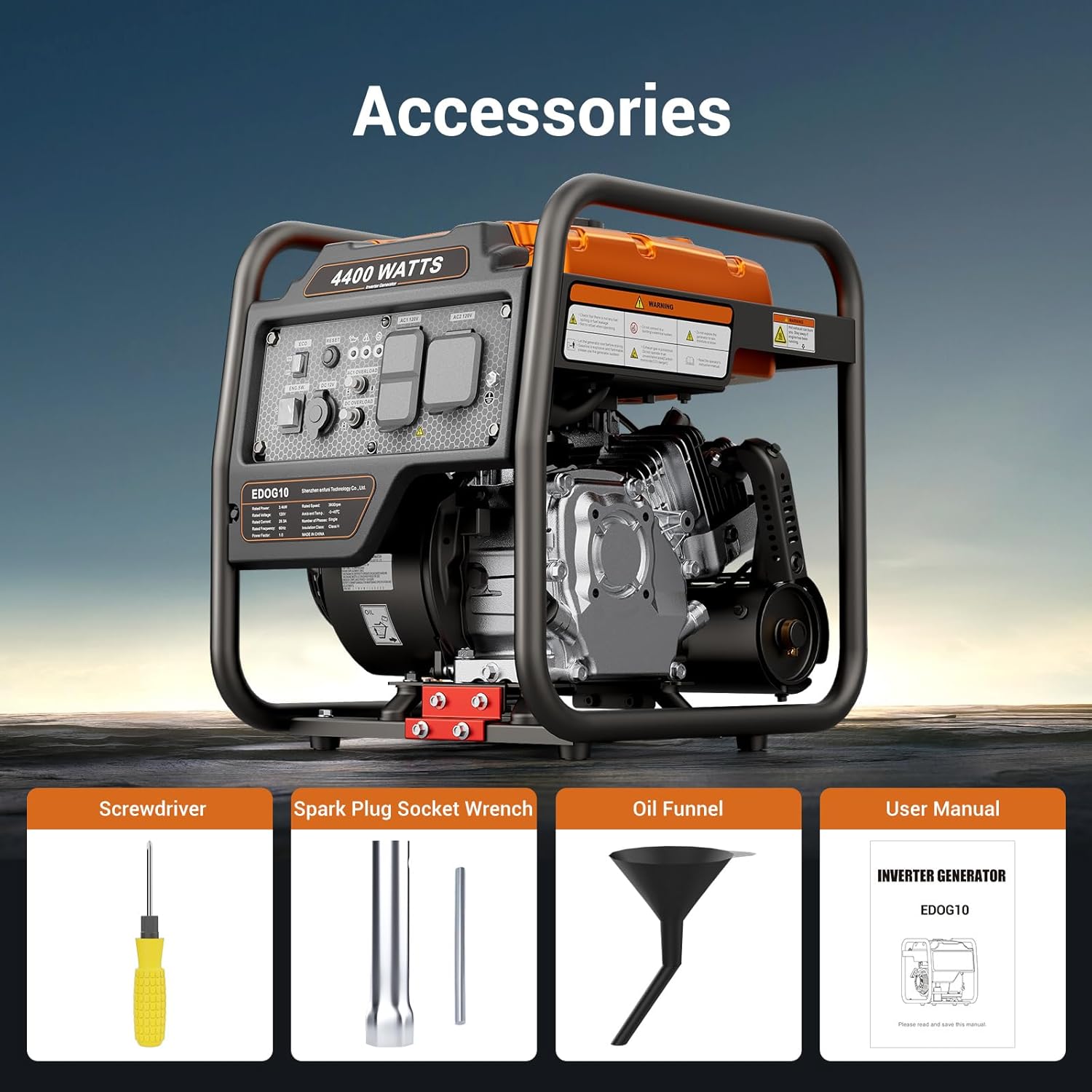 Efurden 4400-Watts Portable Inverter Generator, Open Frame Generator Gas Powered, RV Ready, Emergency Home Backup, with ECO Mode