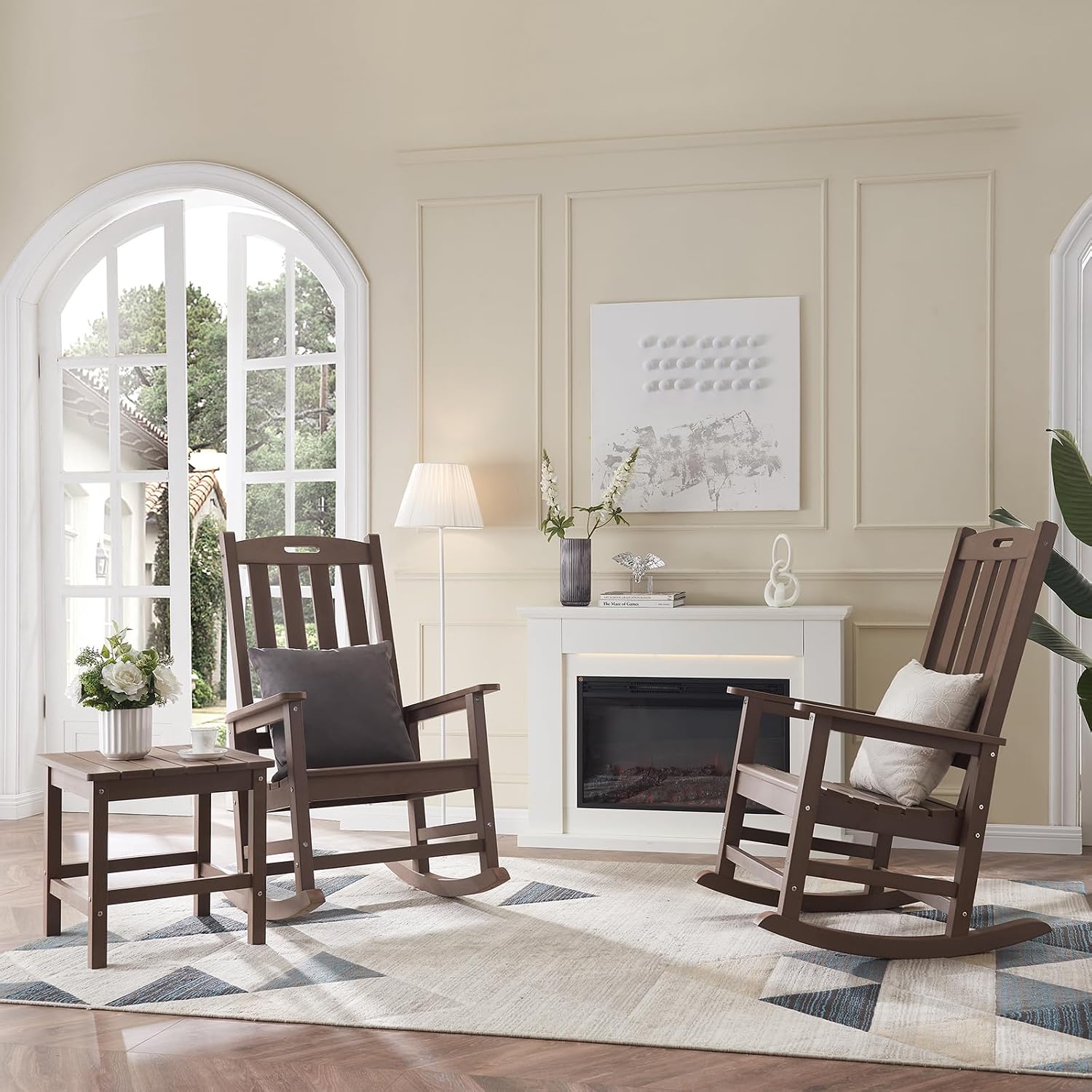 Psilvam Oversized Outdoor Rocking Chair Set of 2, Porch Rocker with 21' Wide Seat and 32' Tall Backrest, Pre-Assembled with Most Components for Effortless Installation (Brown)