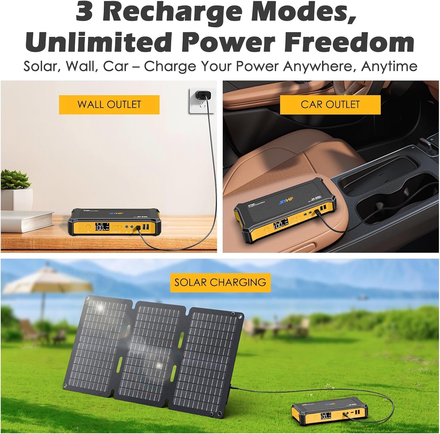 JIYHF Portable Power Station 99.9Wh with Foldable Solar Panel 30W, Laptop Charger & Backup Power with 65W USB-C PD, 100W AC Outlet, 12V DC Output, LED Light for Camping, Home Backup, Emergency, RV