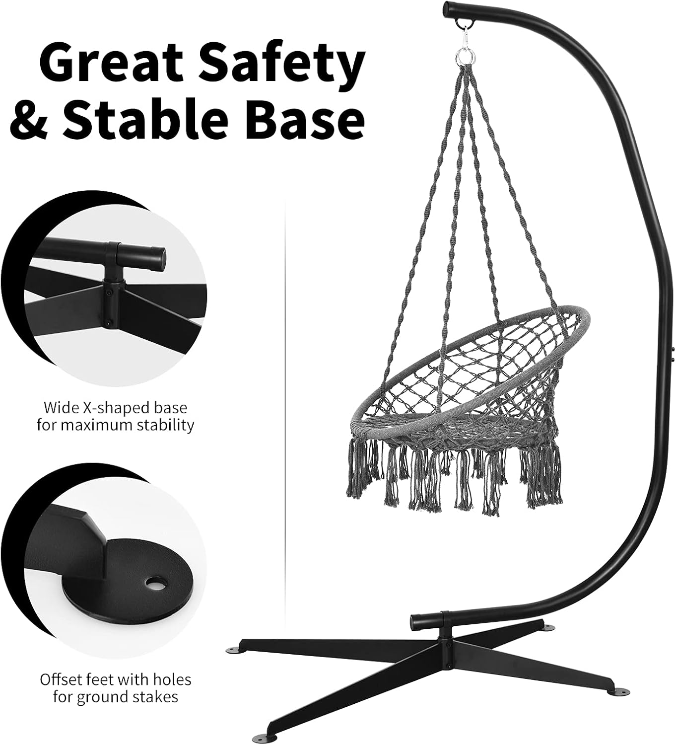 Giantex Hammock Chair Stand Only, Heavy Duty Steel C-Stand for Hanging Chair, 360° Rotation Egg Chair Stand W/Carabiner, 2' Diameter Steel Pipe, 81.5' H Stand for Swing Chair Outdoor Indoor