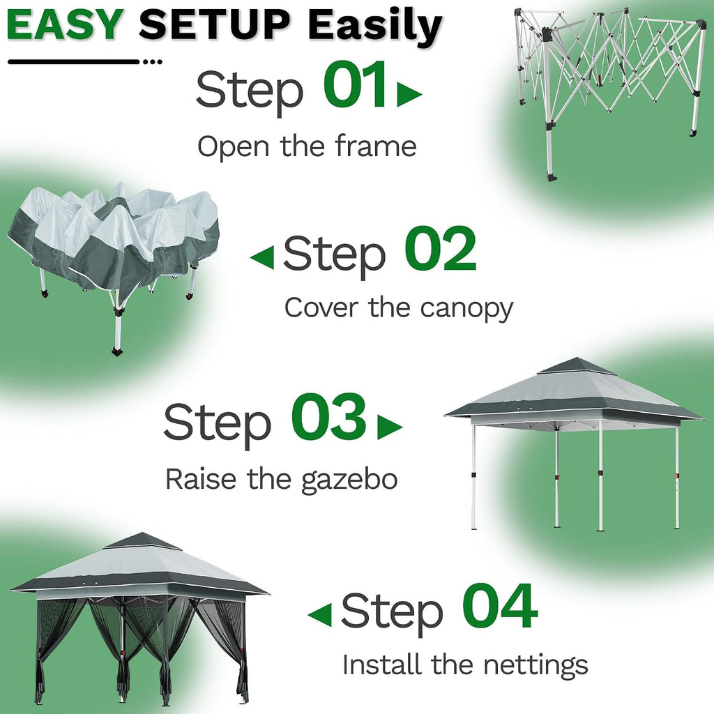 Devoko 12x12 Pop Up Gazebo Canopy Tent with Double Roof – Instant Shelter for Backyard, Garden, Party, Patio, Lawn – Portable Vented Outdoor Shade (Deep Gray)