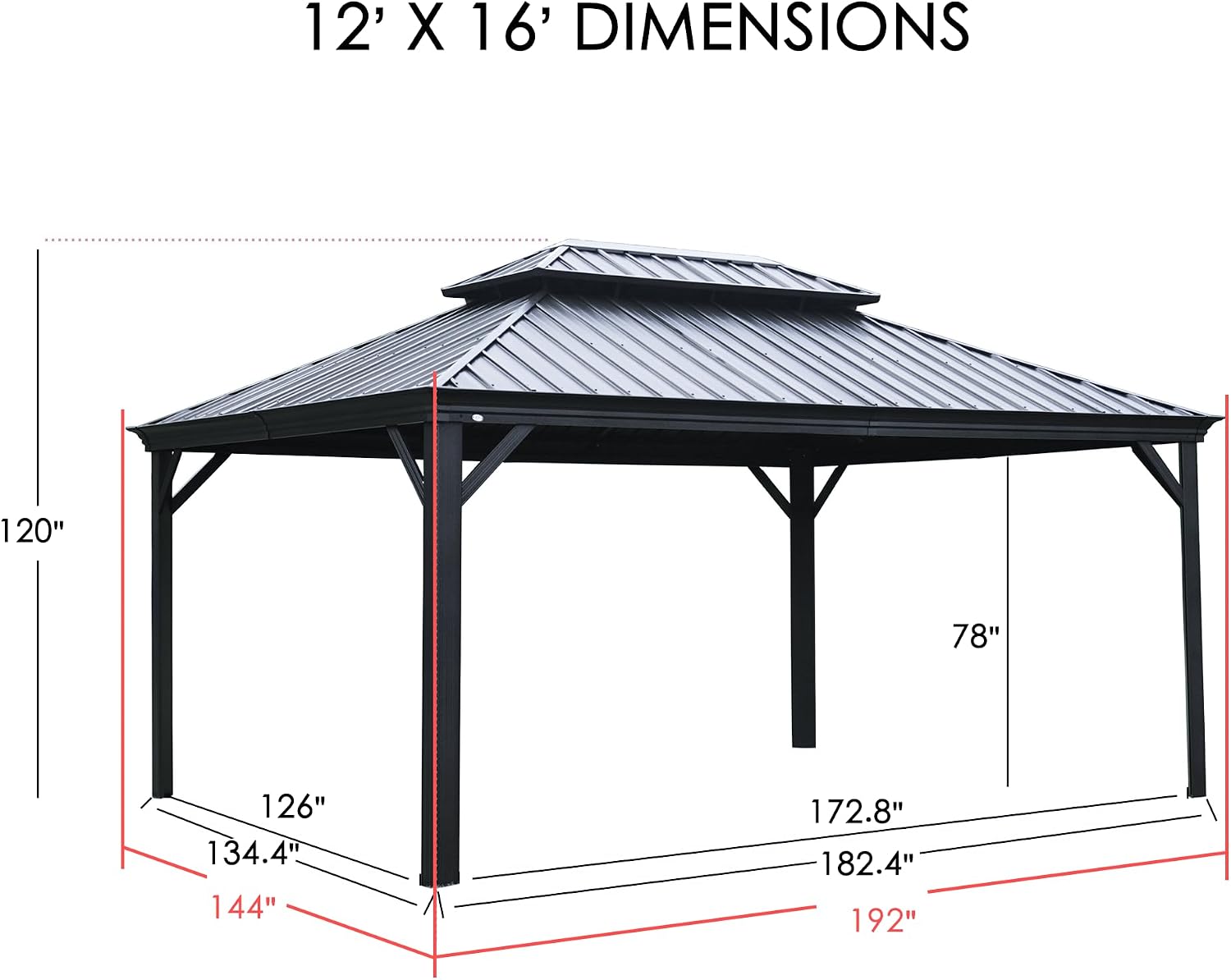 Kozyard Apollo 12'x16' Hardtop Gazebo, Wooden Coated Aluminum Frame Canopy with Galvanized Steel Double Roof, Outdoor Permanent Metal Pavilion with Netting for Patio, Deck and Lawn (12ft x 16ft)
