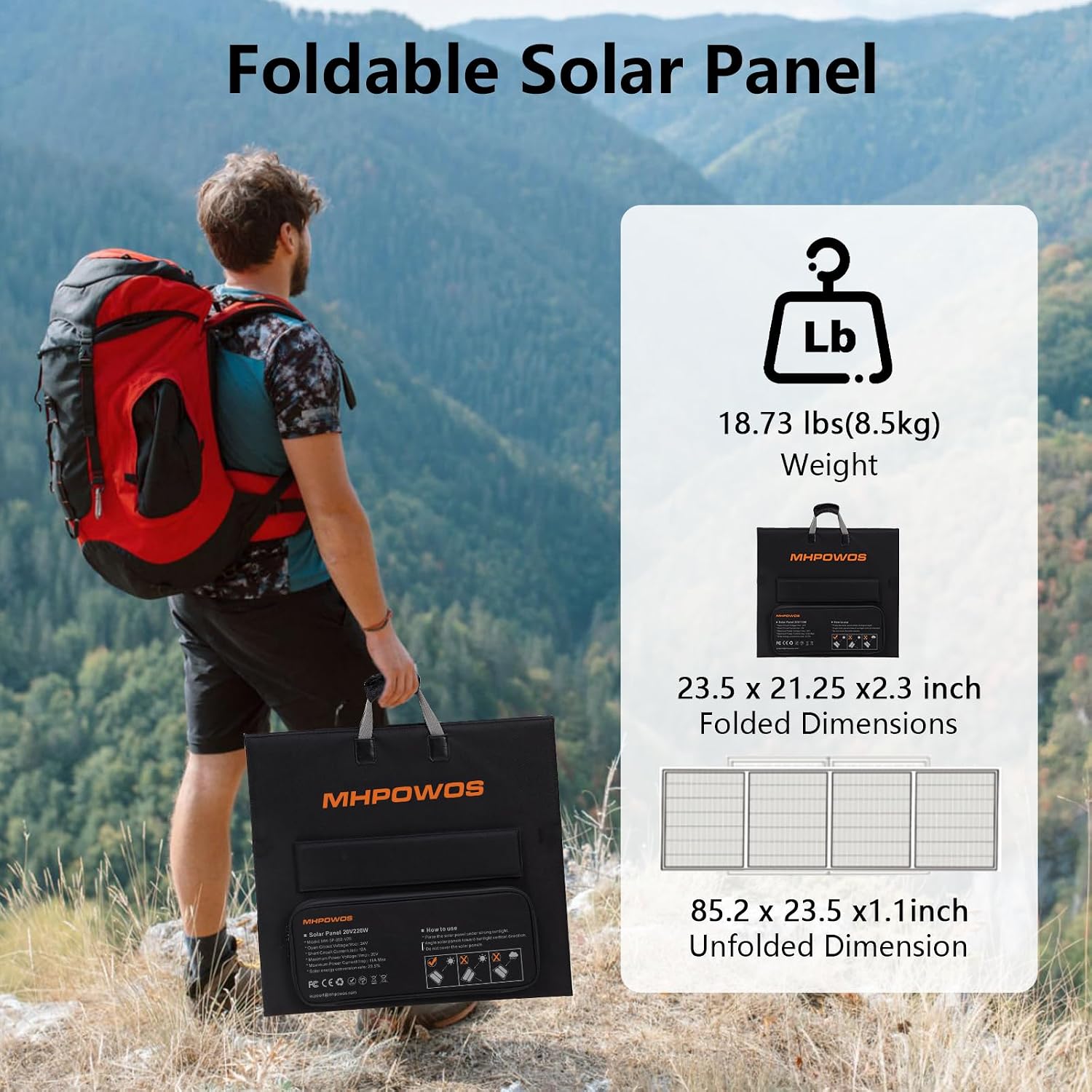 Portable Solar Panel 220W 40V Monocrystalline Foldable Solar Panels Charger Power Backup, IP67 Waterproof Durable for Power Station RV Camping Off Grid Fishing