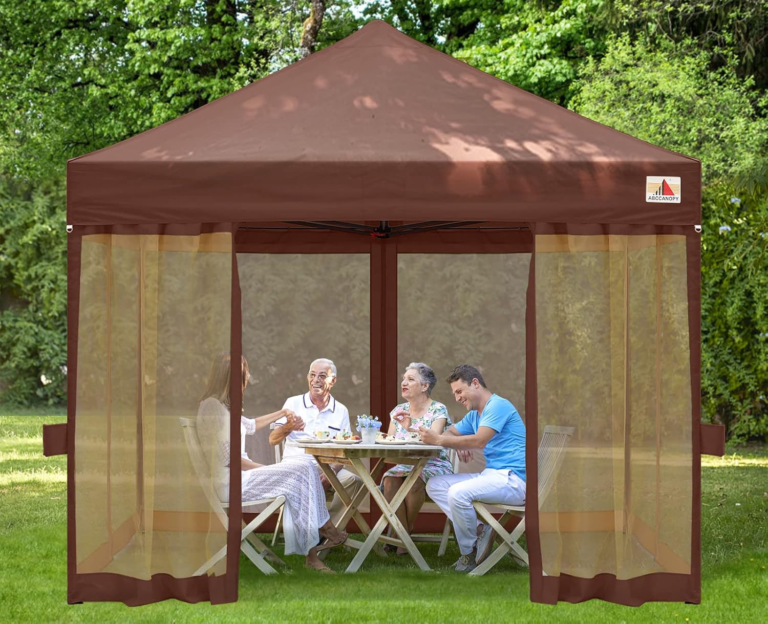 ABCCANOPY 10x10 Easy Pop Up Gazebo Canopy Tent Instant Outdoor Screen House with Netting Walls, Brown