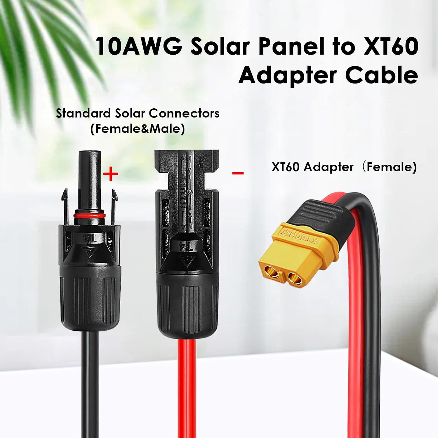 MOOKEERF Solar to XT60 Extension Cable 10AWG 100FT Solar Connector to XT60 Adapter Cable for Solar Panel to Portable Power Station Solar Generator Battery Pack