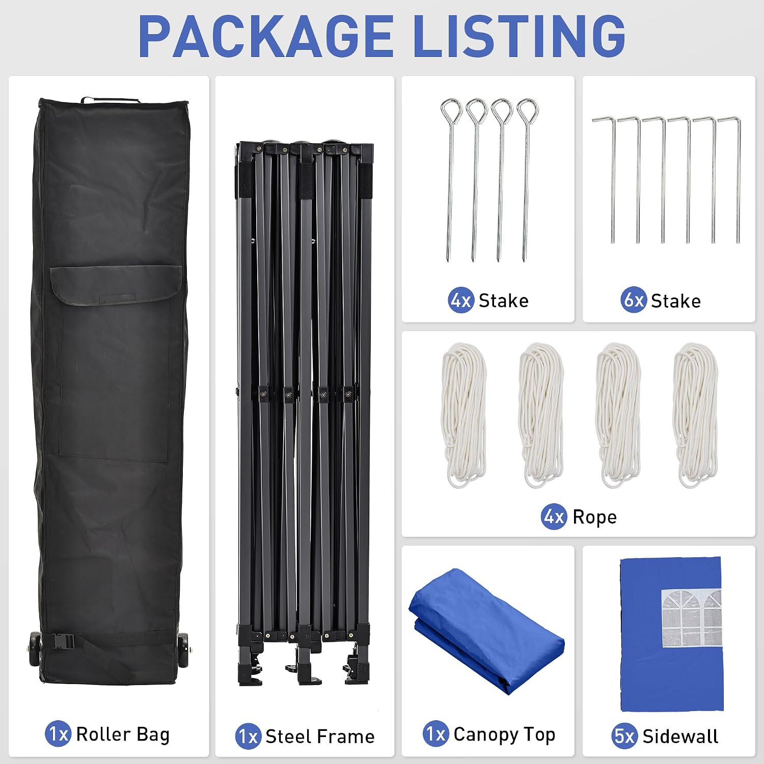 GDY 10'x20' Pop Up Canopy, Folding Party Tent with 6-Panel Removable Sidewalls, Heavy Duty Outdoor Commercial Instant Gazebo with Wheeled Bag, Blue.