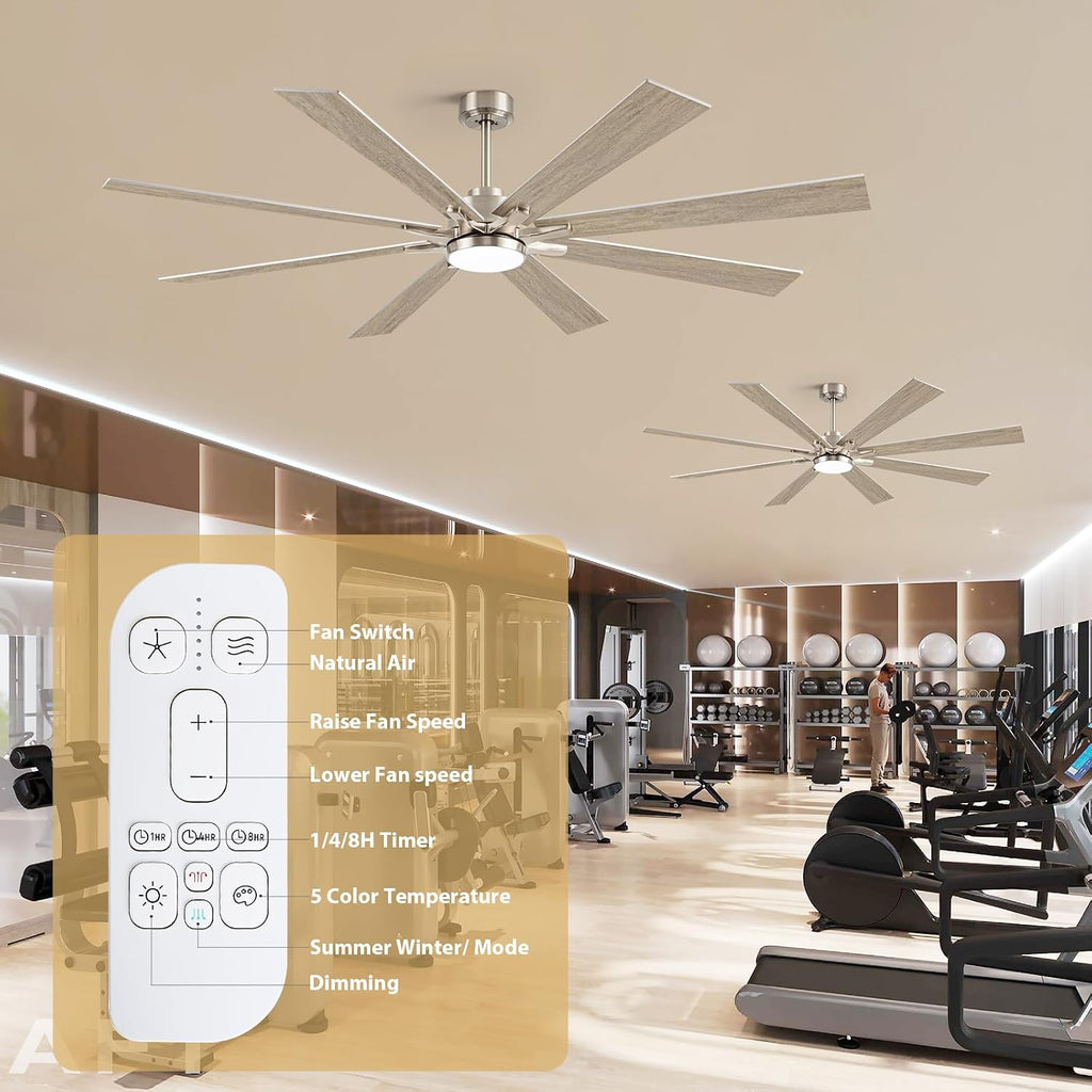 72Inch Indoor Outdoor Ceiling Fan with Light - Large Smart Ceiling Fan with Light Alexa Control, High CFM Modern Industrial Low Profile Ceiling Fans with Light for Patios Porch Bedroom Garage Gazebo