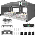 COBIZI 10x20 Pop Up Canopy Tent, Outdoor Party Tent with 4 Sidewalls, 1 Person Easy Set up, Tents for Parties with Fluorescent Strip & 4 Sandbags, Waterproof UPF50+, 3 Adjustable Height, Gray