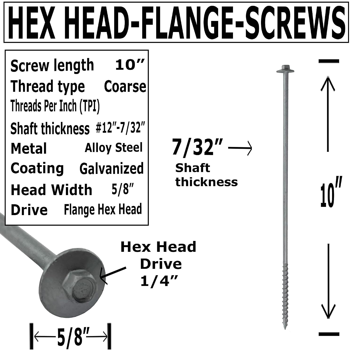 BRAUNY BOY - #12 x 10'- Extra Long Structural Lag Heavy Duty Construction Wood Screw – Galvanized Corrosion Resistant Coating Exterior Timber, Landscape - Easy Flange HEX Head Drive - Qty (250)