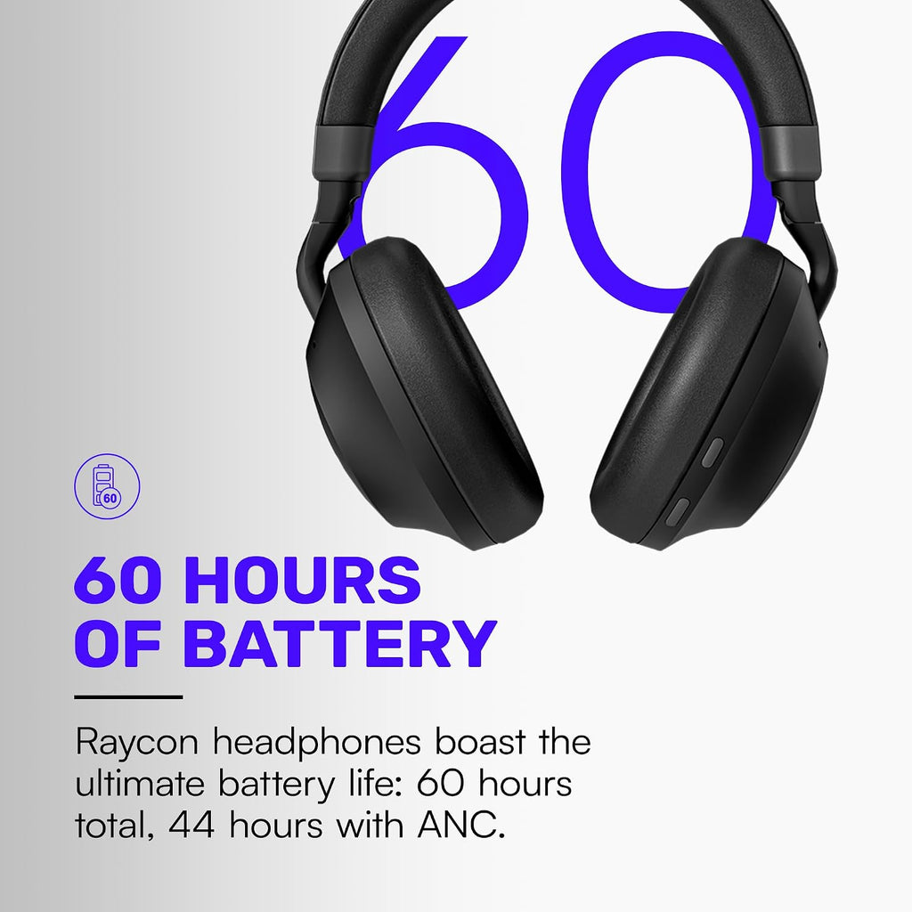 Raycon Pro Bluetooth Headphones - Premium Over The Ear Headphones, Hybrid Active Noise Cancelling Wireless Headphones + Awareness Mode, Bluetooth Headset with Mic, 60 Hours of Battery Life (White)