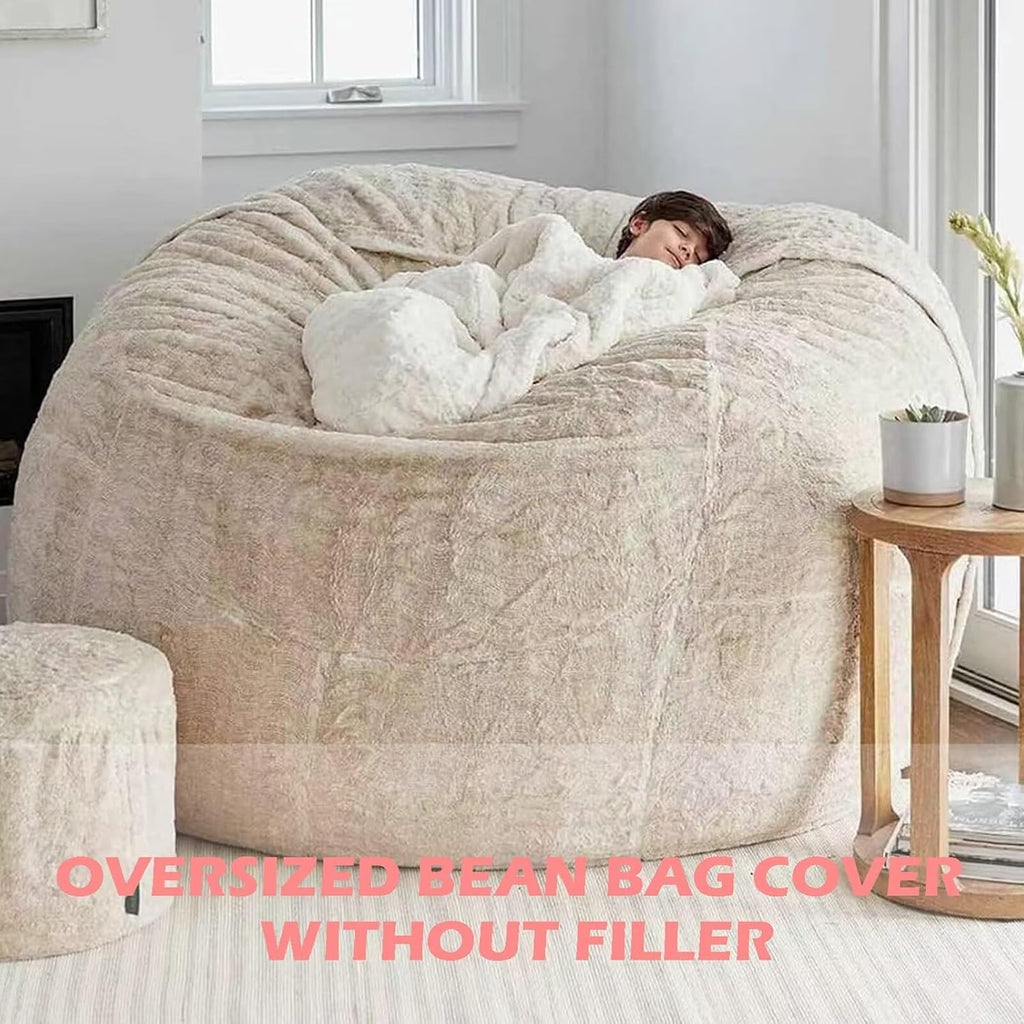 BCU 6FT Bean Bag Chair for Adults and Kids Without Filler Giant Stuffed Animal Storage Cover Soft Faux Fur Floor Chair Cover for Bedroom Living Room, Apple Green