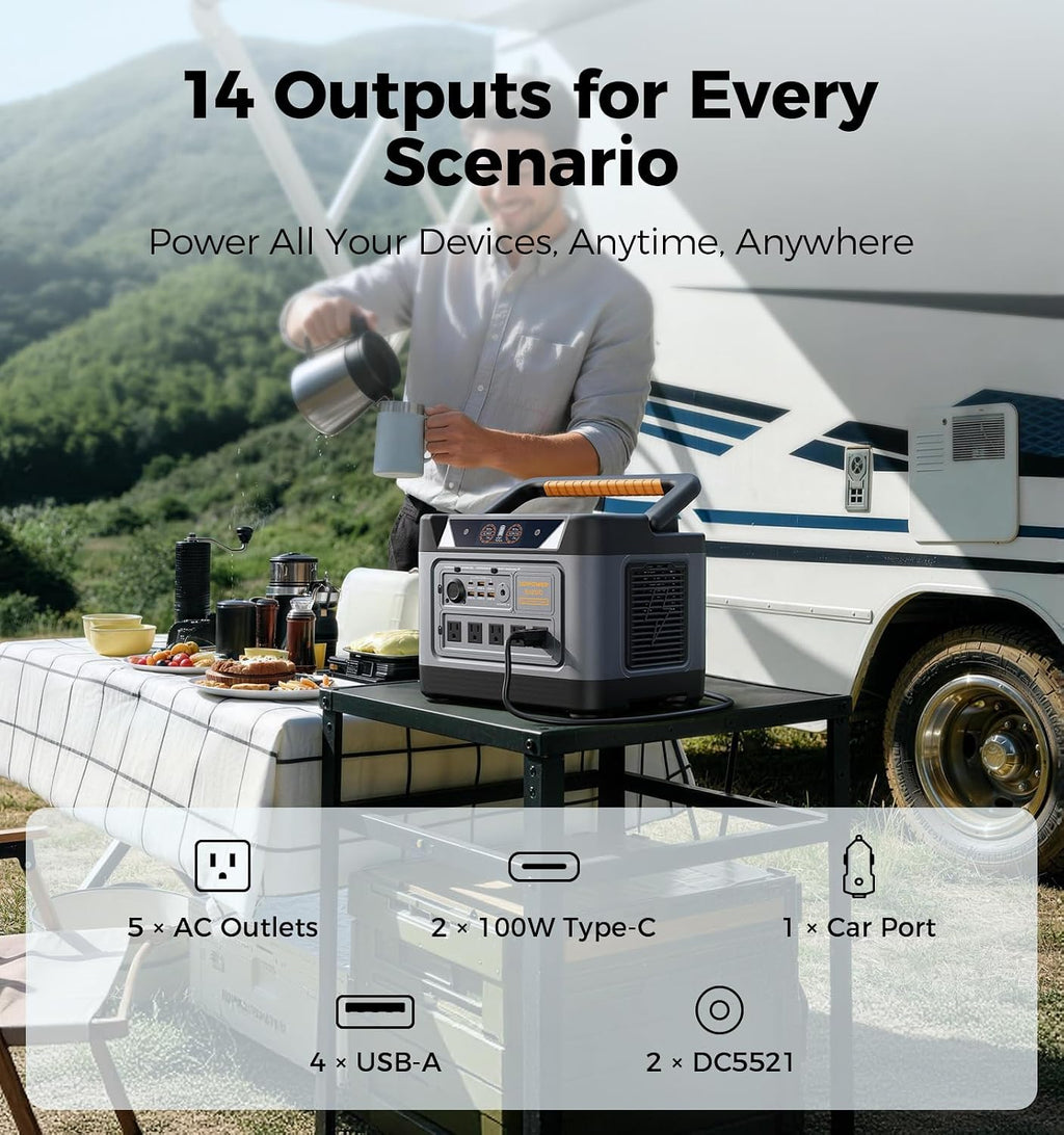 UDPOWER S1200 Solar Generator with 420W Panel, 1190Wh LiFePO4, 1200W (Surge 1800W) UPS, 1.5H Fast Charge, for Home Backup Outdoor RV Emergency
