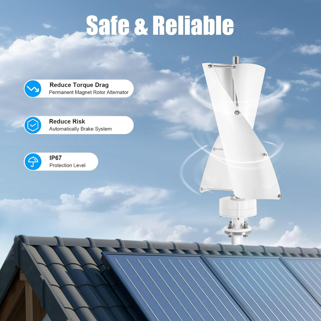 Wind Turbine Generator Kit, Vertical Axis Wind Turbine Generator with Electromagnetism Controller, Hybrid Wind System for Home, Business, Industrial Energy Supply