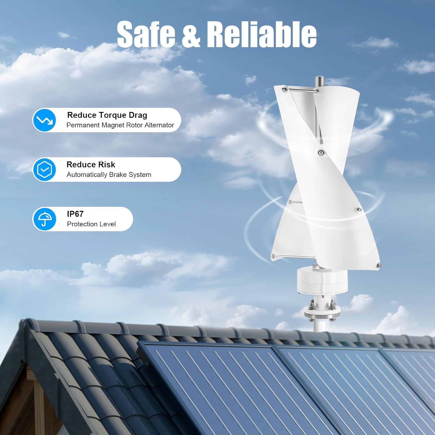 Wind Turbine Generator Kit, Vertical Axis Wind Turbine Generator with Electromagnetism Controller, Hybrid Wind System for Home, Business, Industrial Energy Supply