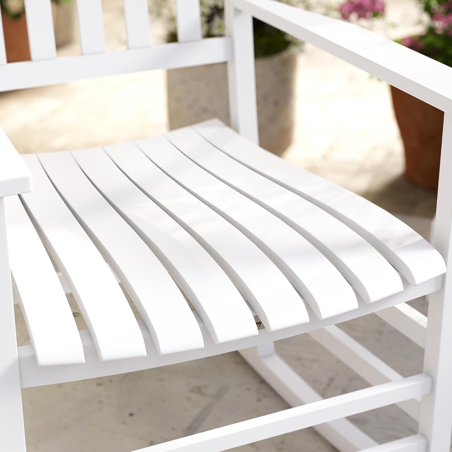 Outsunny Outdoor Rocking Chair Set of 2, Patio Rocking Chair with Smooth Curves, High Density Wooden Rockers for Lawn Garden Porch, Supports Up to 350lbs, White