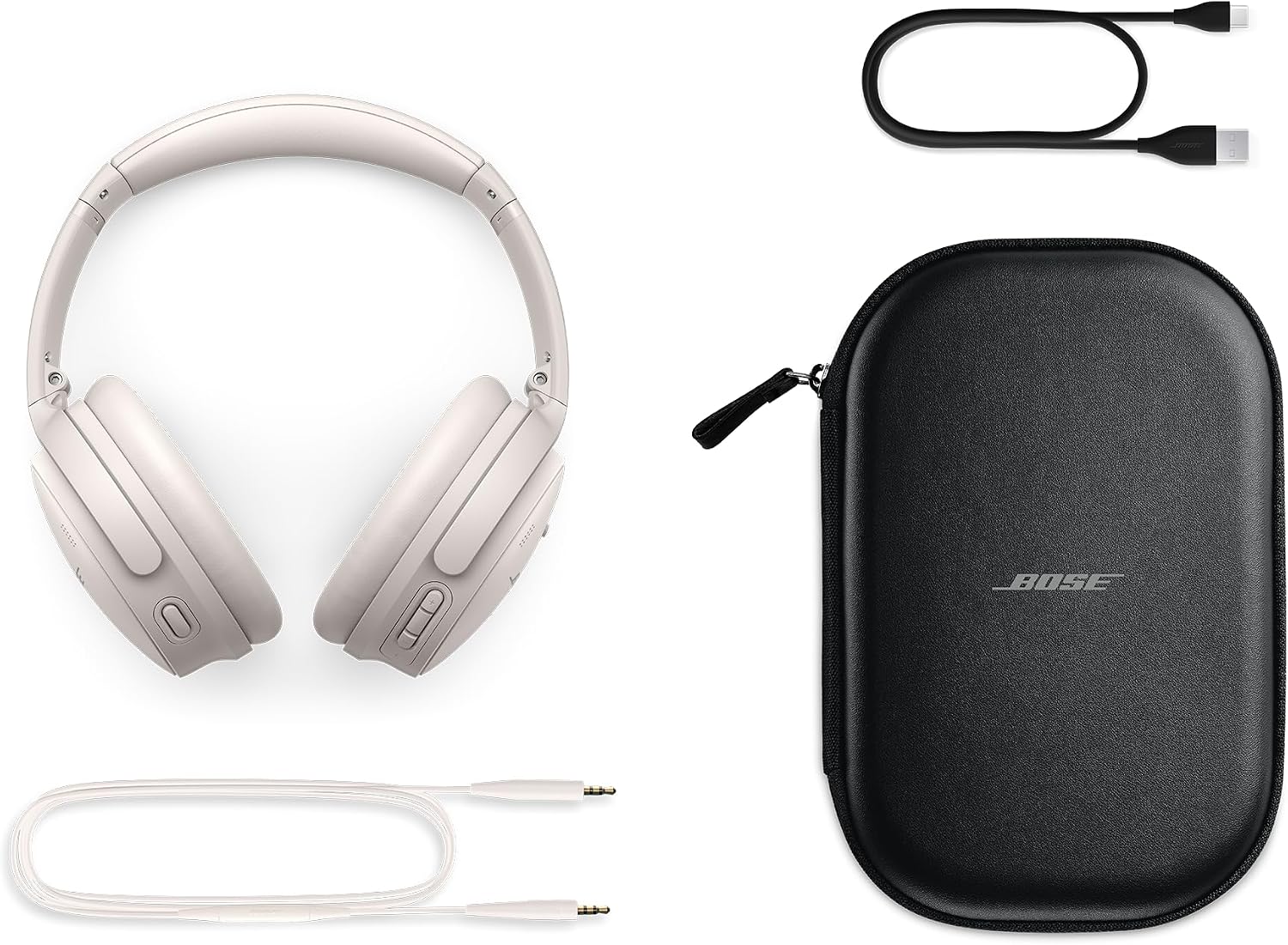Bose QuietComfort Wireless Noise Cancelling Headphones, Bluetooth Over Ear Headphones with Up to 24 Hours of Battery Life, White Smoke (Renewed)