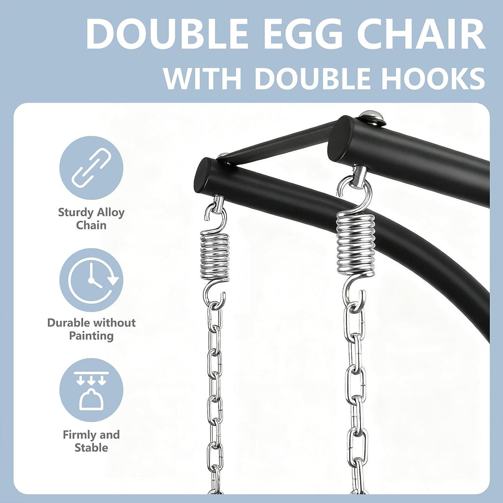 SWITTE Double Egg Swing Chair with Stand, Outdoor Patio 2 Person Hanging Wicker Hammock Chairs with Cushion for Indoor Bedroom, Lawn, Garden-Light Blue