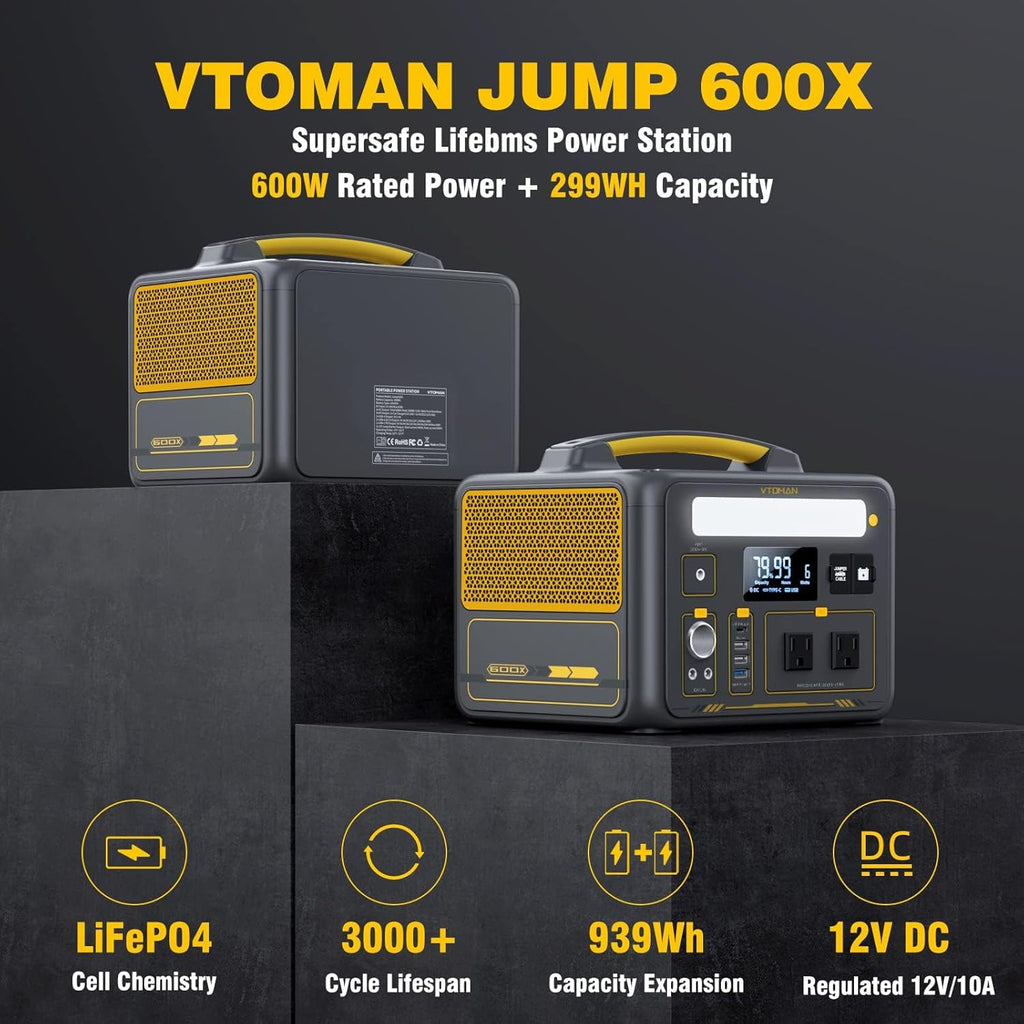 VTOMAN 939Wh Portable Power Station Bundle with Extra Battery & 200W Solar Panel Included - Up to 1200W Solar Power Generator for Home Backup, Off-grid, Road Trip, RV, Camping, Fishing, Emergencies