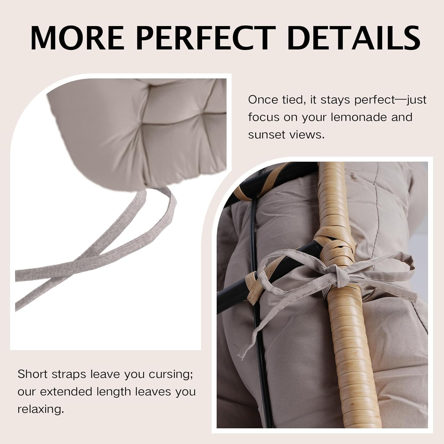 Thickened Waterproof Papasan Rocking Chair Cushion – 6.3'' Patio Egg Chair Pad with Ties, Outdoor/Indoor Rattan Hammock Chair Cushion for Porch, Garden, Balcony (Only Cushion) (Beige)