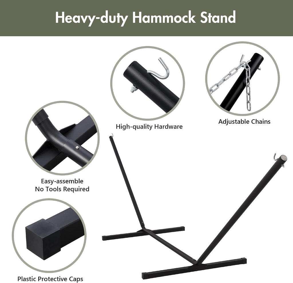ANOW Double Hammock with Stand 12FT, Heavy Duty Hammocks with Stand for Outside, 450 LBS Weight Capacity, Blue & Green Stripes