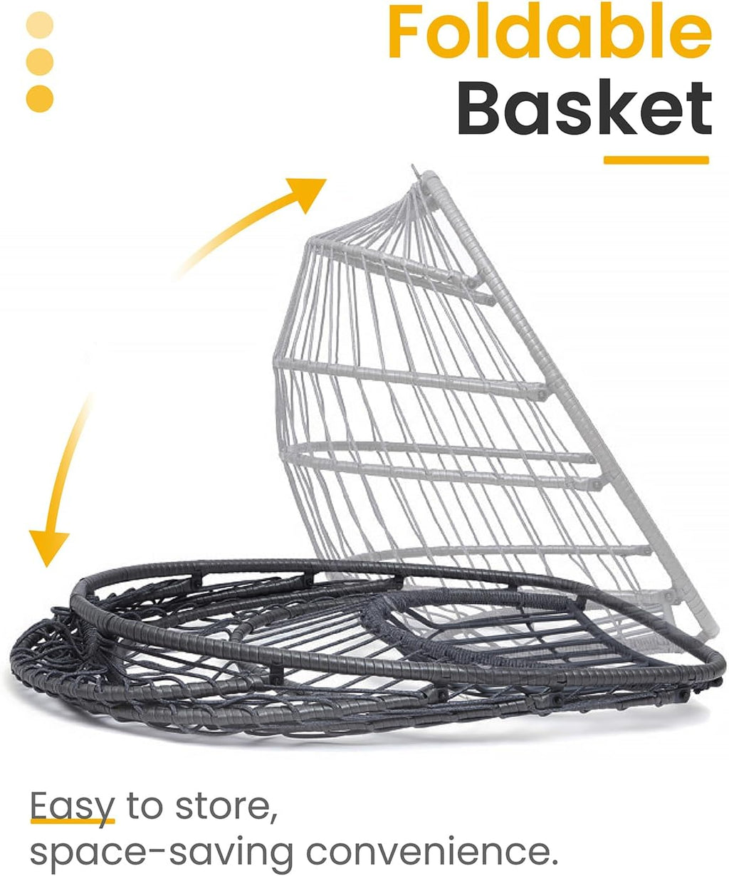 Hanging Egg Chair with Stand, Indoor Outdoor Wicker Patio Egg Swing Chair with Cushion for 350LBS Capacity, Hanging Hammock Chair for Bedroom, Garden, Porch - Dark Grey