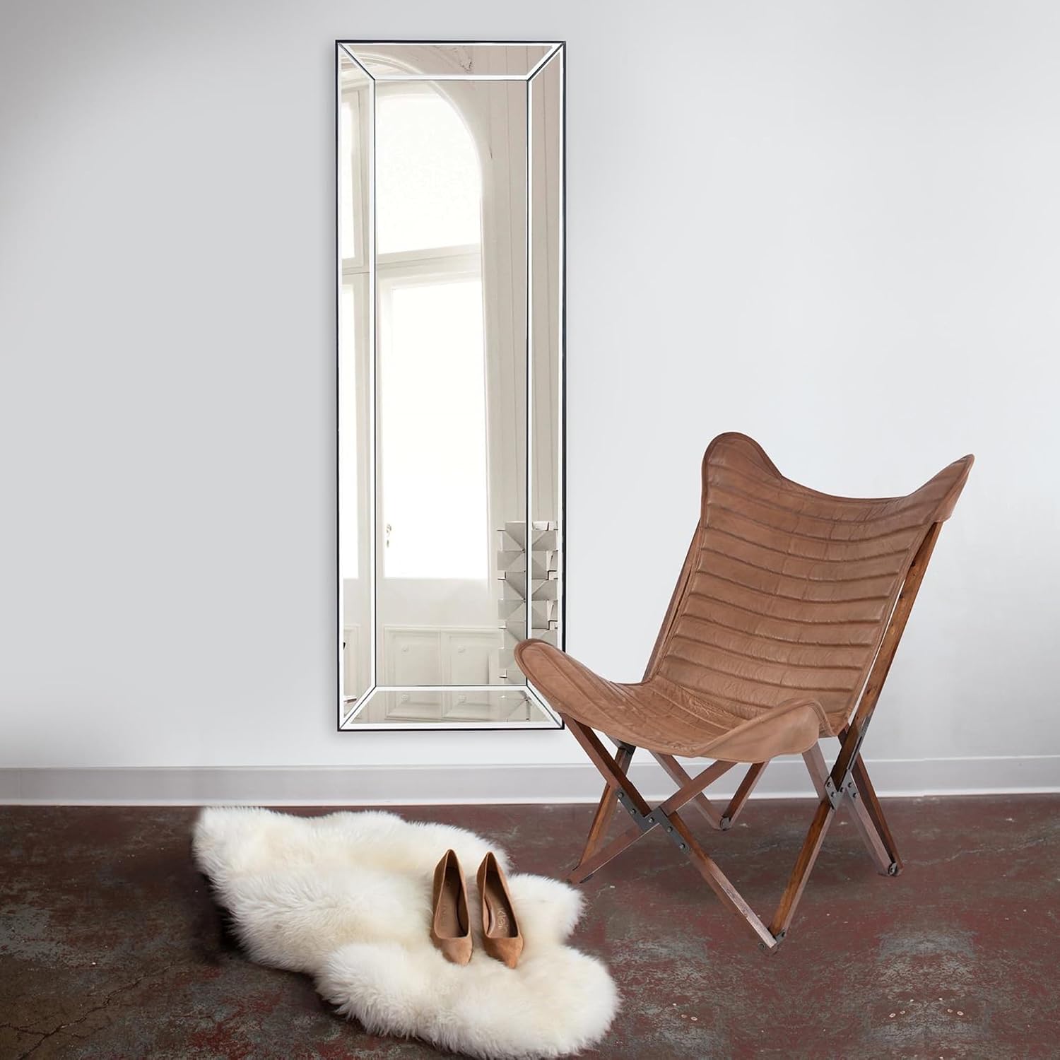 Howard Elliott Vogue Inward Rectangular Hanging Wall Mirror, Large Silver Decorative Wall Mounted Vanity Mirror with Glass Frame for Bedroom, Living Room & Entryway, 24 x 72 Inch