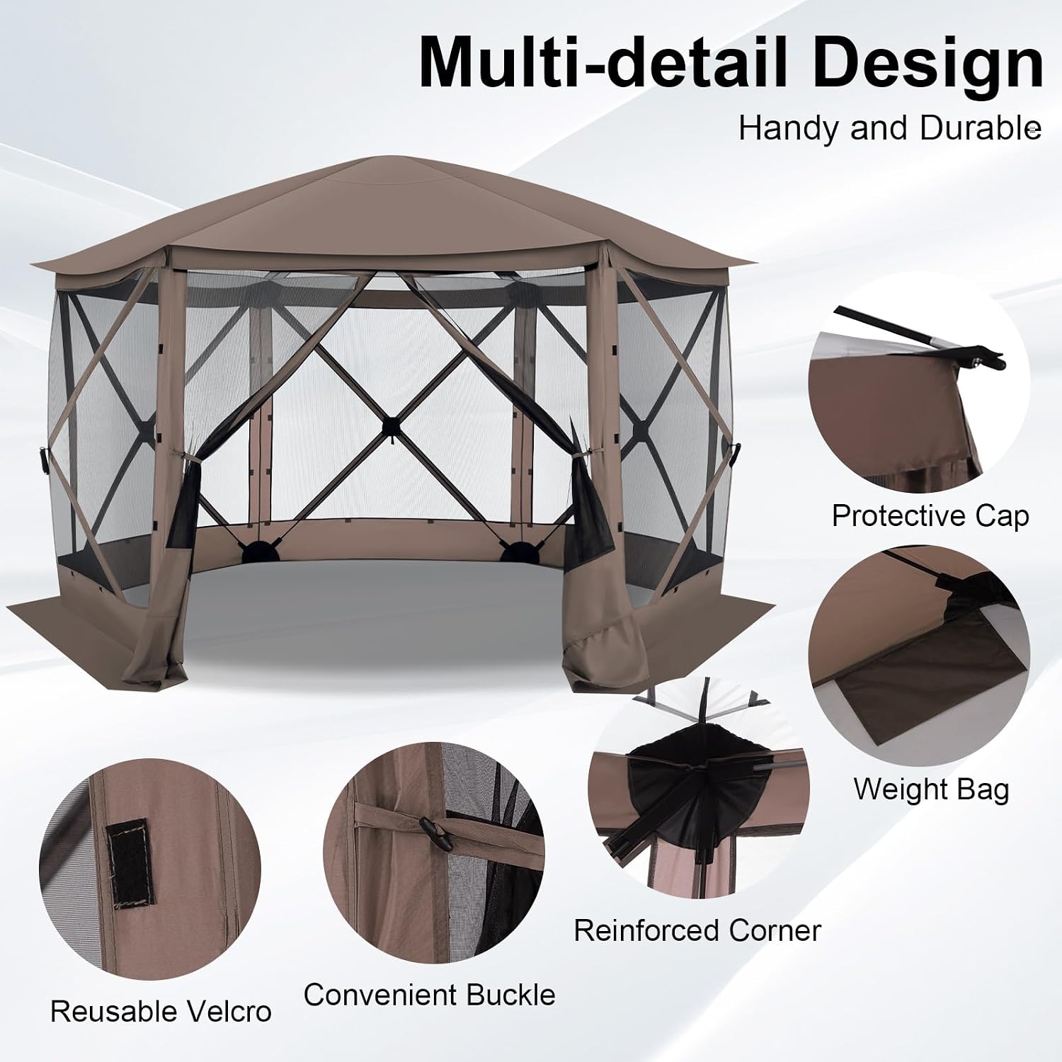 COBIZI Pop Up Gazebo Screen Tent Screen House for Camping, 12x12 Screen Room with Mosquito Netting, Hub Tent Instant Screened Canopy with Carrying Bag and Ground Stakes, Brown