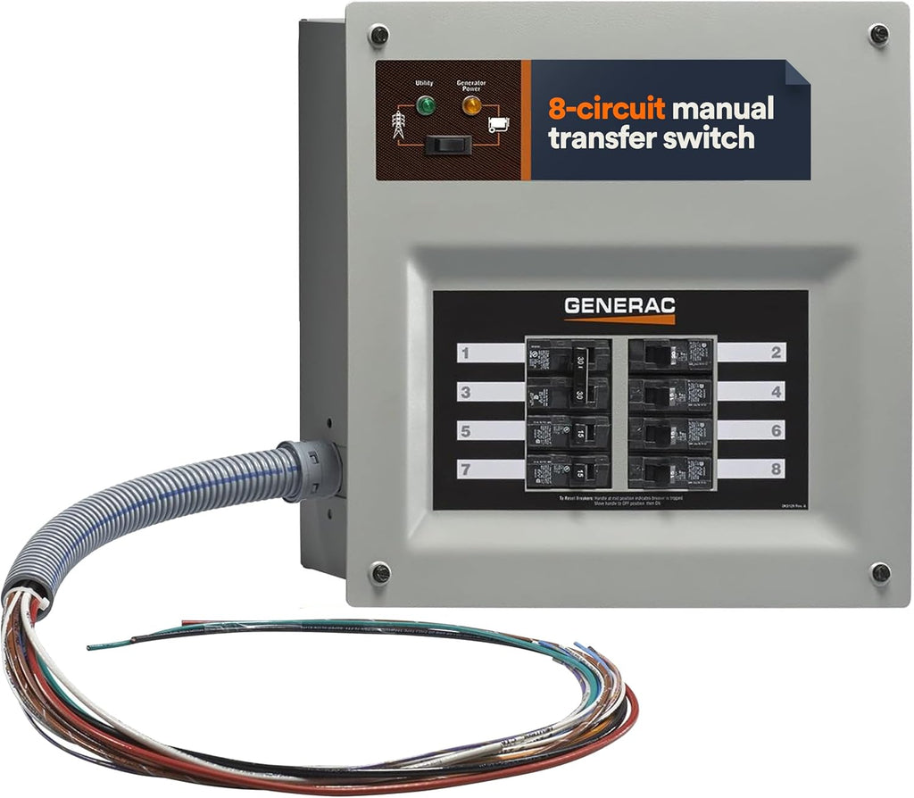 Generac HomeLink 30-Amp Portable Generator Transfer Switch, Upgradeable Manual Transfer Switch, 8-10 Circuits, Indoor Pre-Wired Panel