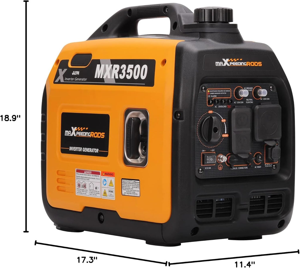 MaXpeedingrods 3500 Watt Portable Inverter Generator Gas Powered, EPA Compliant, Compact and Lightweight for Home Backup Power, Outdoor Camping, RV and Trailer