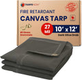 Tarps Now 10x12 Ft Fire Retardant Canvas Tarp with Brass Grommets - 27 Mil Industrial Grade Heavy Duty Tarp for Camping, Construction, Residential, and Agriculture - 16oz, Olive Drab