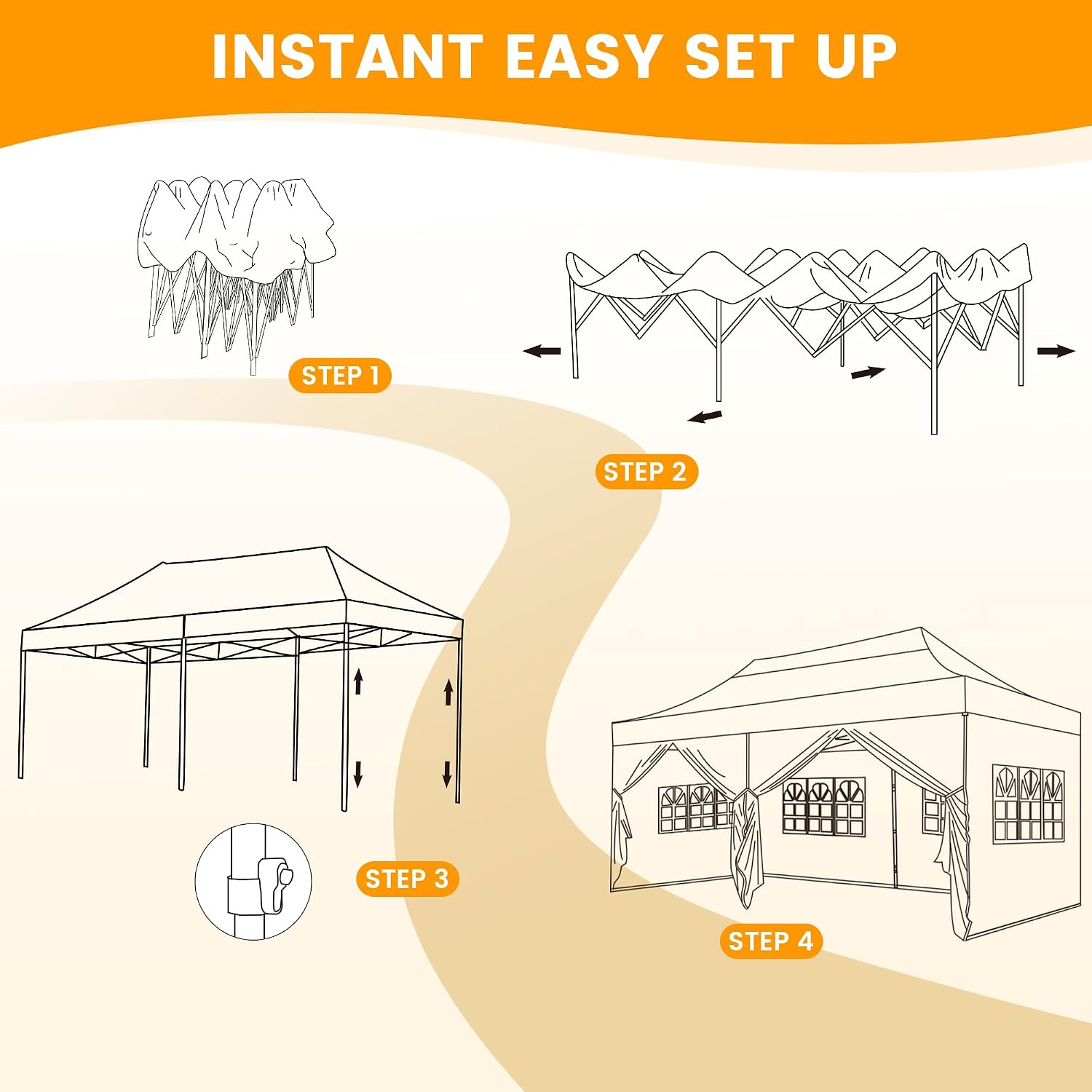 Kromax 10X20' Portable Pop Up Canopy Tent, Waterproof Foldable Outdoor Canopy,Heavy Duty Gazebo, Sidewalls, Steel Frame, Easy Set Up, Black