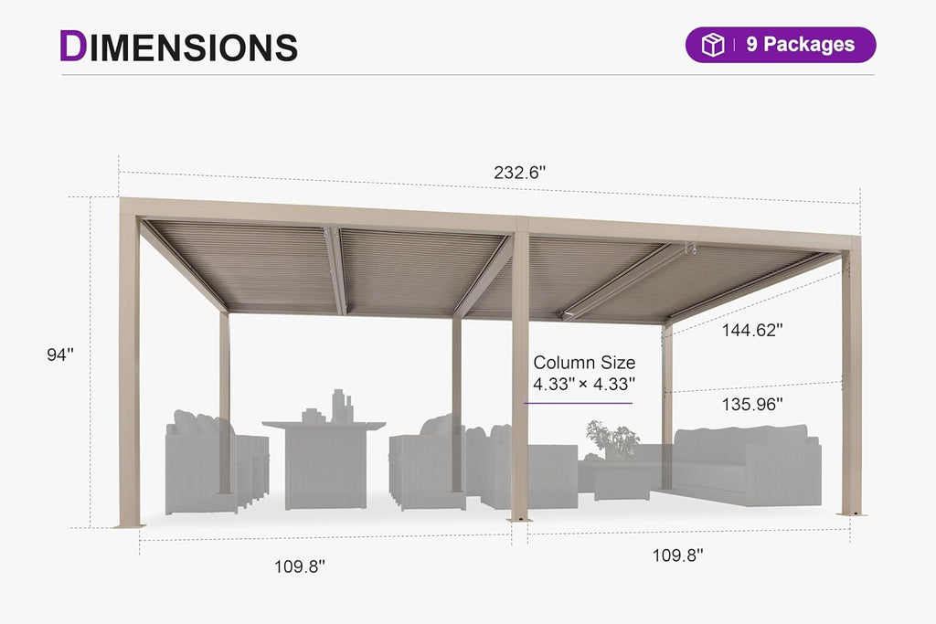 PURPLE LEAF Louvered Pergola 12' × 20' Outdoor Hardtop Gazebo Adjustable Aluminum Sun Shade for Deck Garden Backyard Patio Retractable Roof Canopy