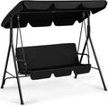 Yaheetech 3-Seat Patio Swing Chair, Outdoor Canopy Porch with Adjustable Canopy & Removable Cushion, Hanging Glider Lounge Chair for Patio, Garden, Yard, Porch - Black