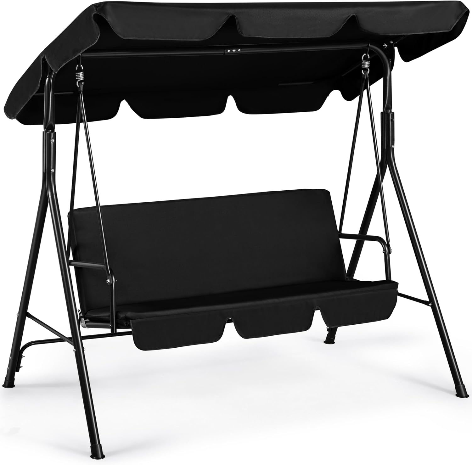 Yaheetech 3-Seat Patio Swing Chair, Outdoor Canopy Porch with Adjustable Canopy & Removable Cushion, Hanging Glider Lounge Chair for Patio, Garden, Yard, Porch - Black