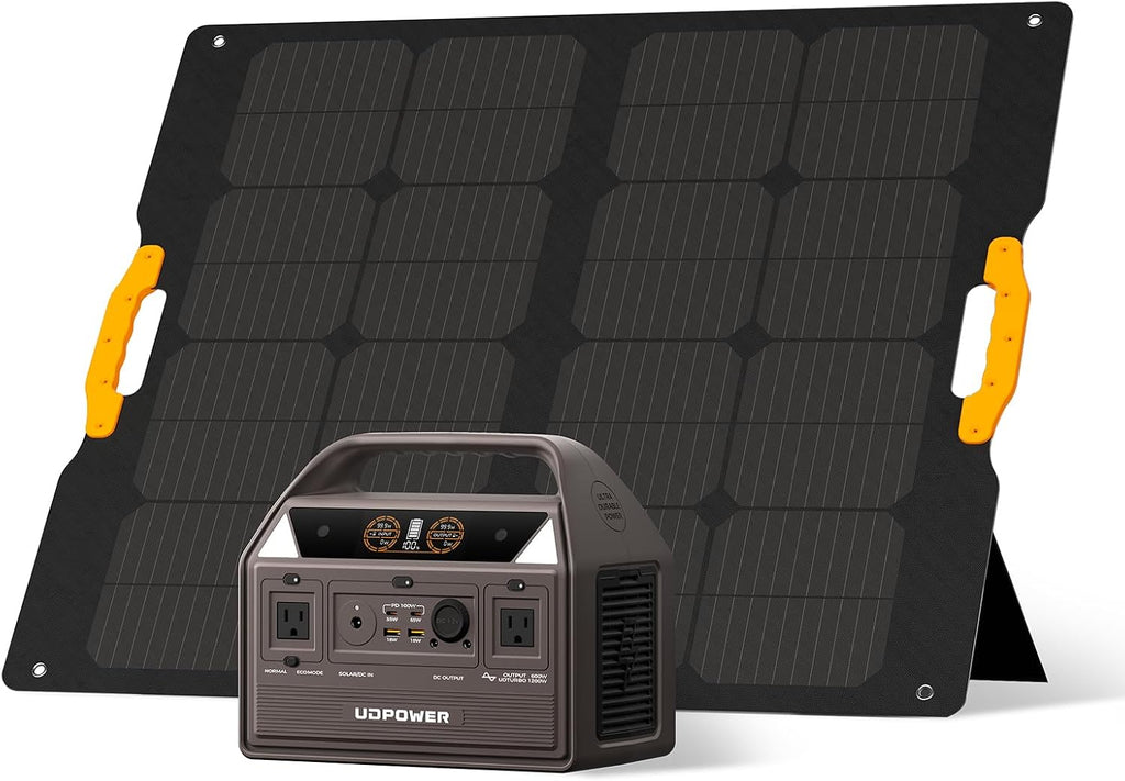 UDPOWER C600 Solar Generator with 120W Solar Panel - 600W Portable Power Station(Surge 1200W) AC Output, 595Wh LiFePO4 Battery, for Camping, Travel, RV, Emergency Power Backup(Brown)