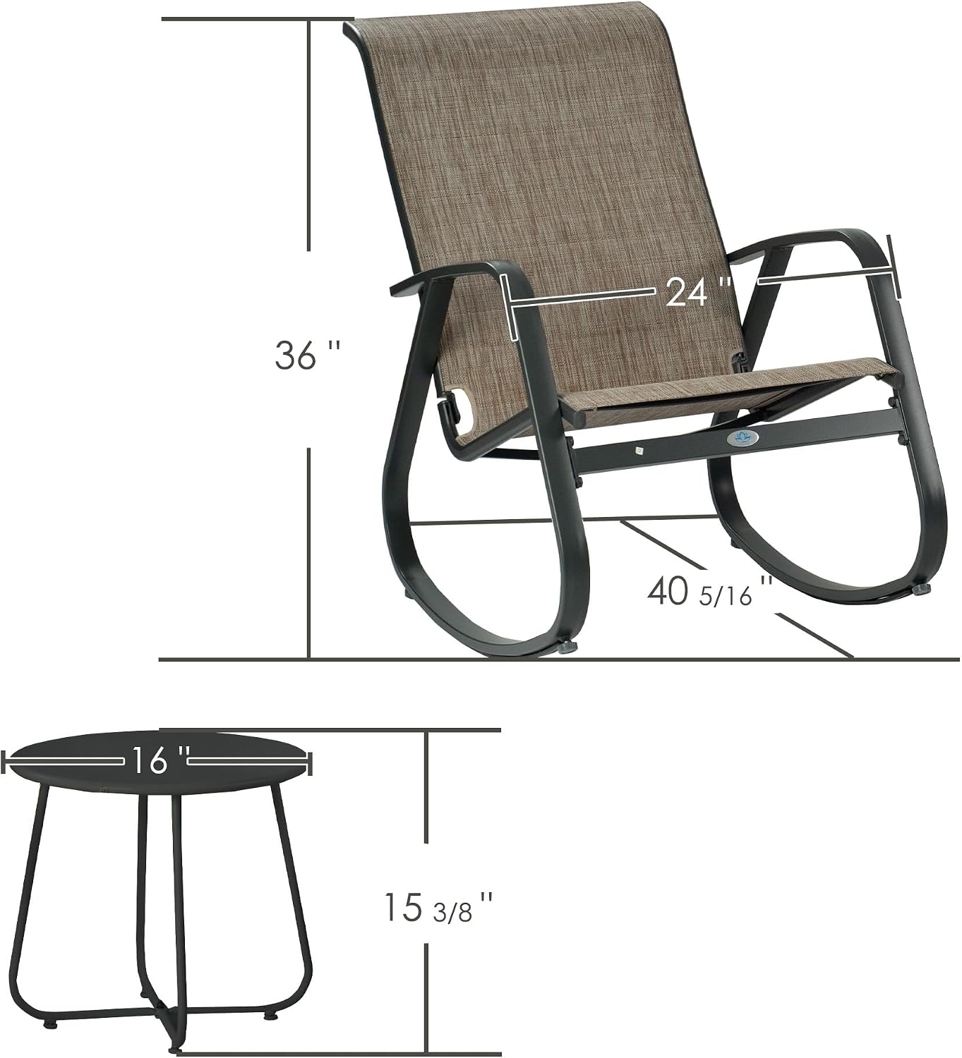 Kozyard 3-Piece Outdoor Rocking Chair Set, Patio Bistro Set 2 Sling Rockers with Side Table, Powder-Coated Aluminum Frame, Breathable Textilene Fabric for Porch, Garden, Balcony Beige