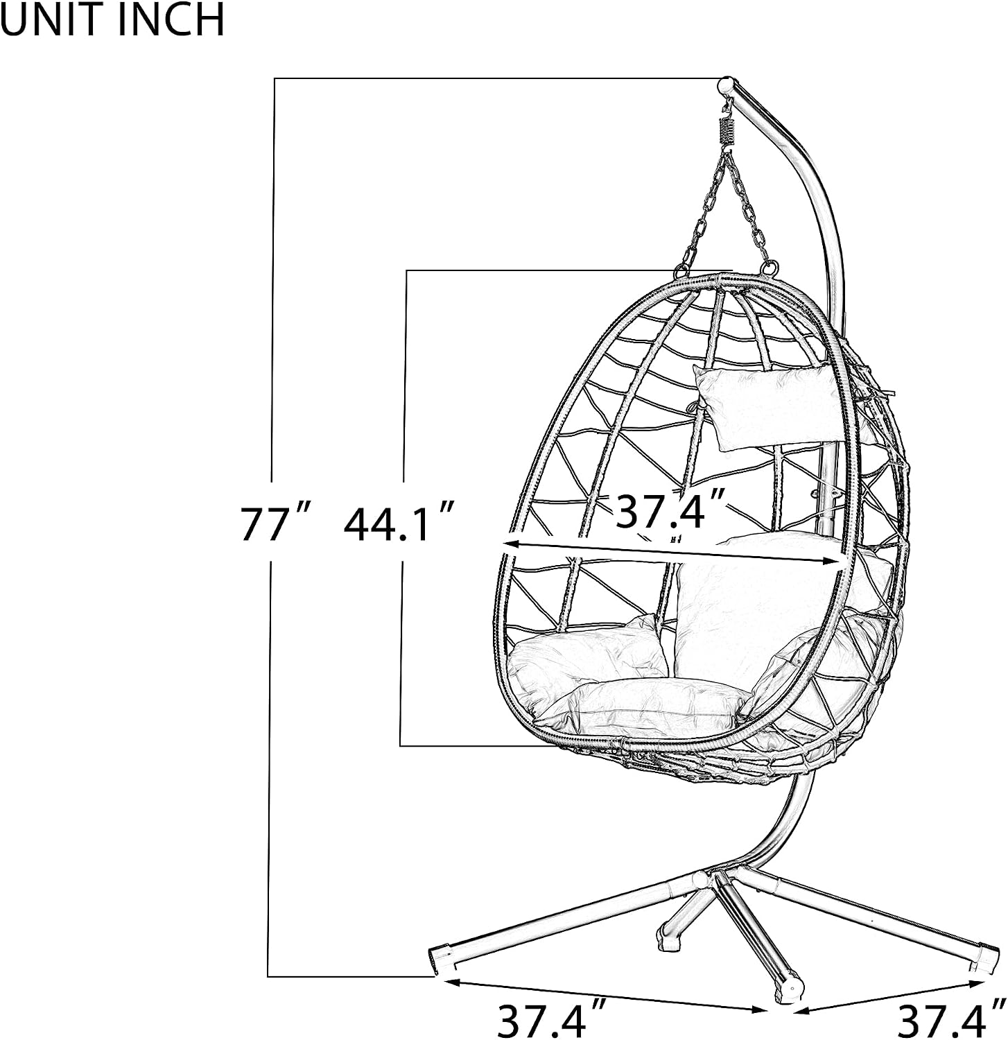 ZSQ Hanging Egg Chair with Stand, Indoor Outdoor Wicker Patio Swing Chair, All-Weather with Cushion (Light Blue)