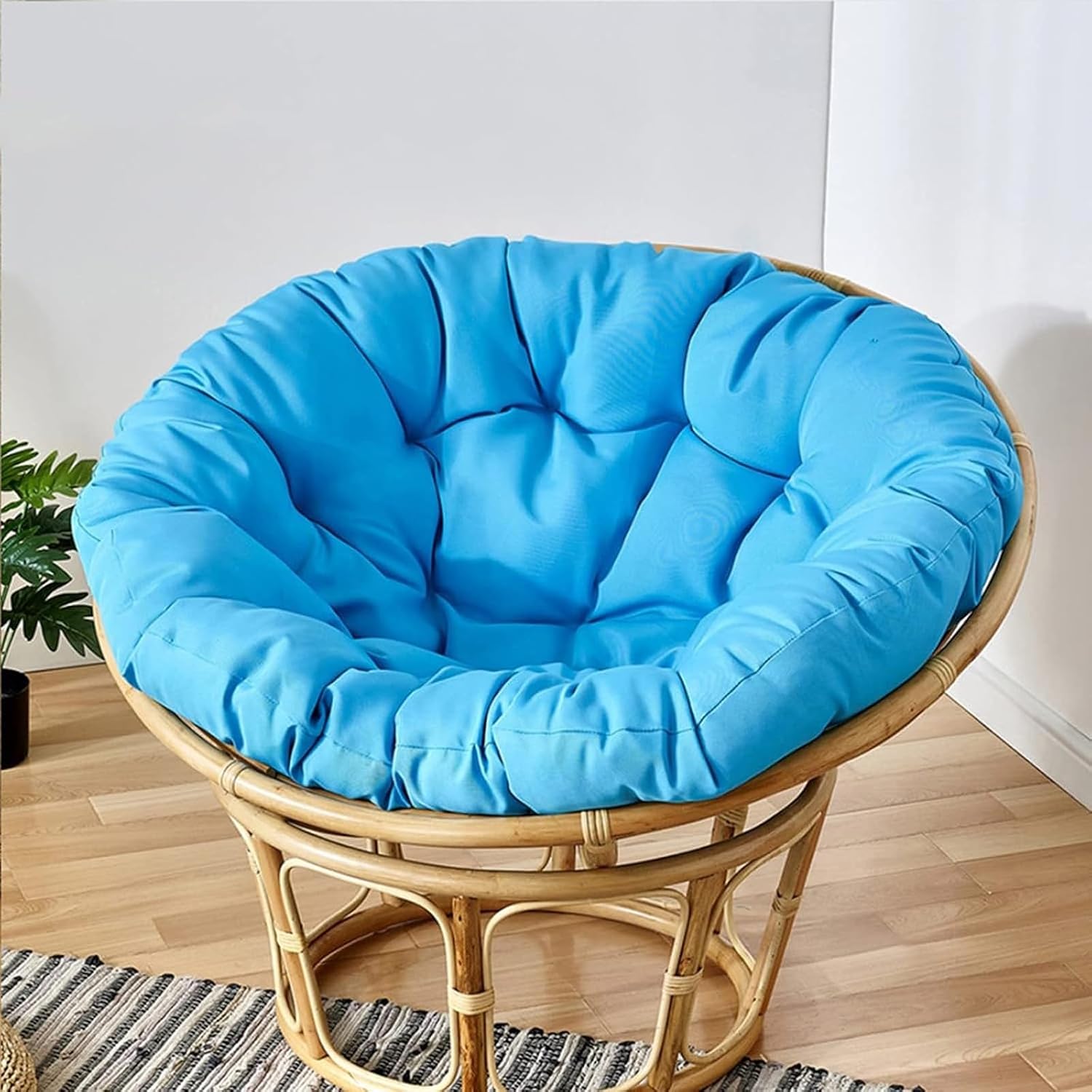 FXBZA Overstuffed Waterproof Round Chair Cushion for Hanging Egg Chair Rocking Chair Pads Removable Zippered Seat Cushion - Lake Blue 100cm/39in Ideal for Garden and Patio