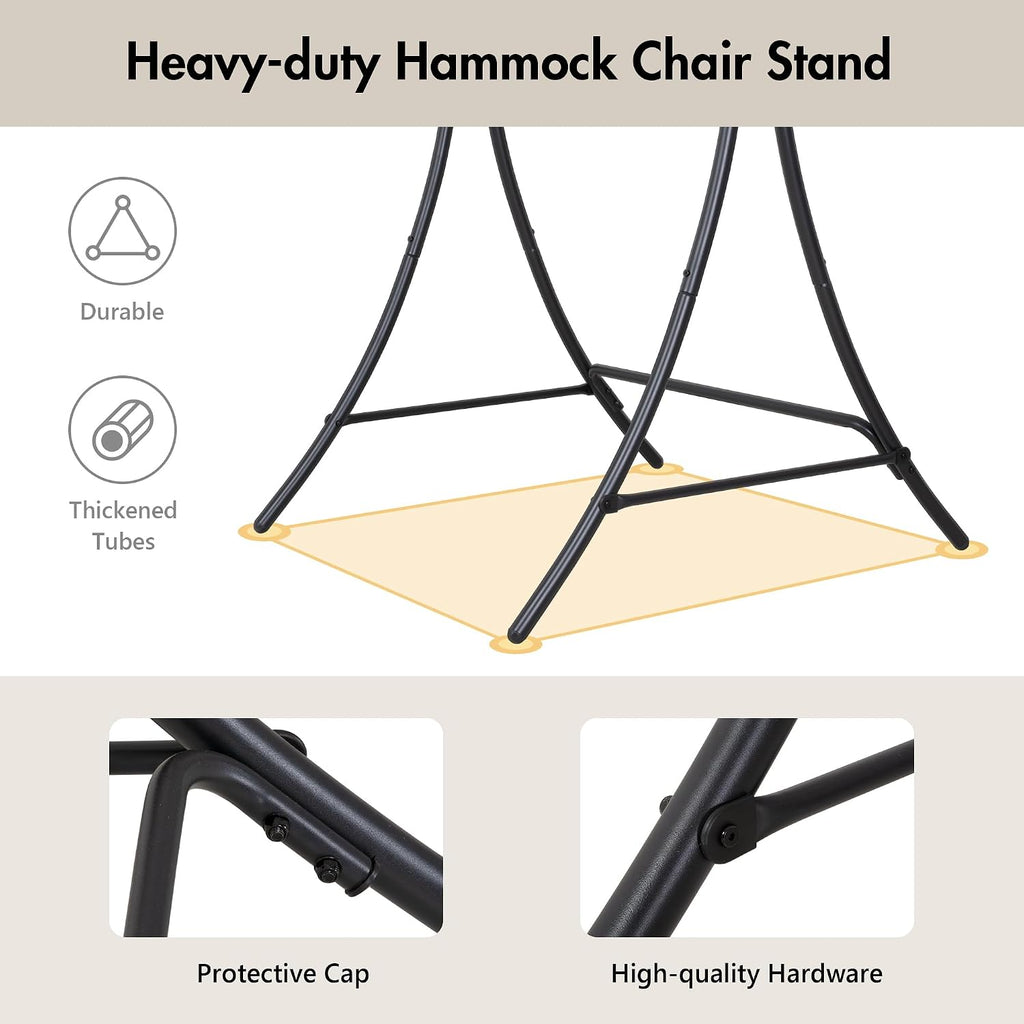 ANOW Macrame Hammock Chair with Stand, Heavy Duty Hanging Chair Stand with Swing Chair, Includes Luxury Padded Cushion, Max 400 Lbs, Natural